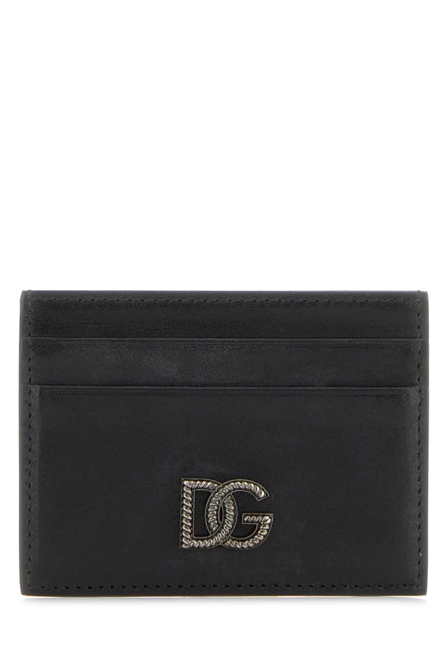 Dolce & Gabbana Logo-Embossed Calfskin Card Case — Black Vitello Cases