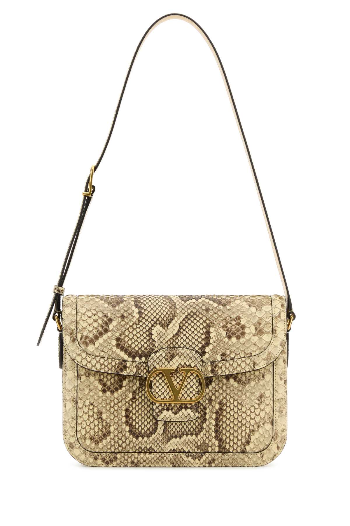 Valentino Garavani Python-Print Leather Shoulder Bag — Beige
