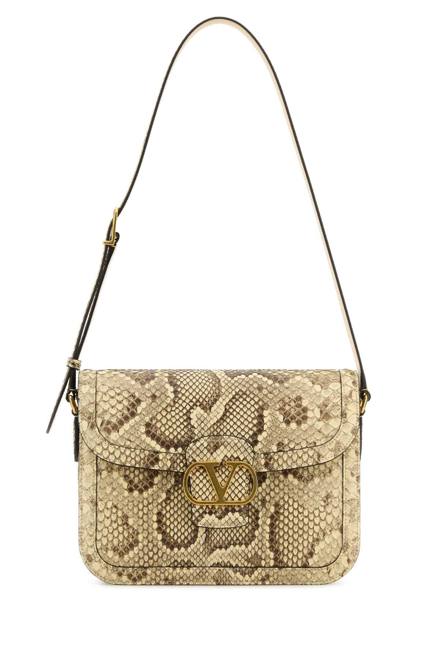 Valentino Garavani Python-Print Leather Shoulder Bag — Beige