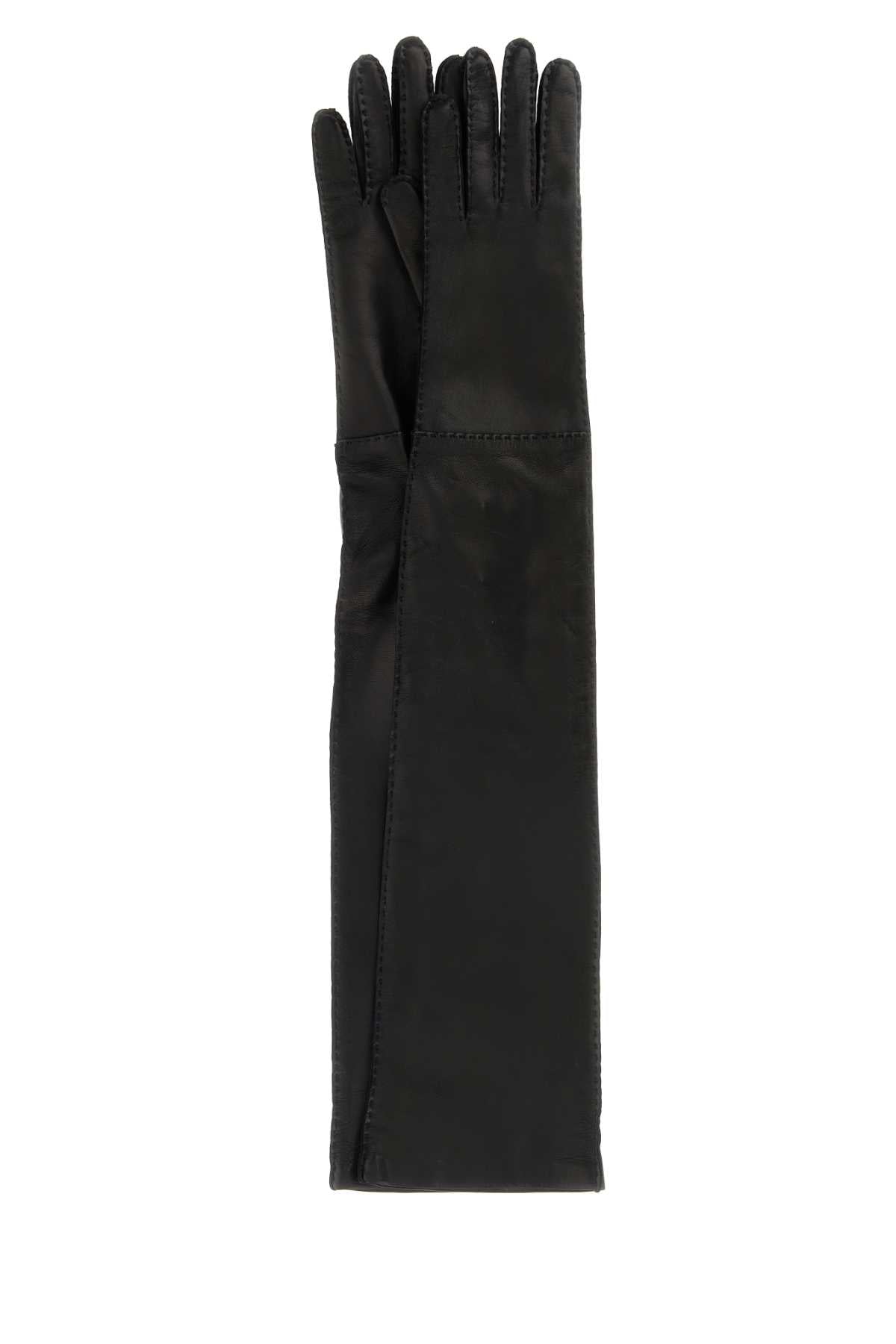 Prada Nappa Lamb Leather Gloves — Black Exterior: Lining: Silk