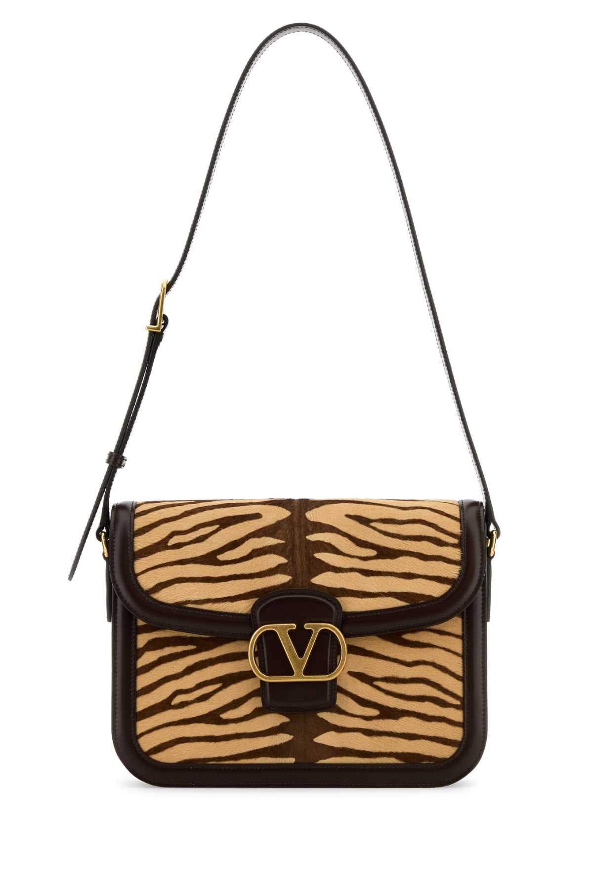 Valentino Garavani Zebra-Print Calf Hair Shoulder Bag — Beige