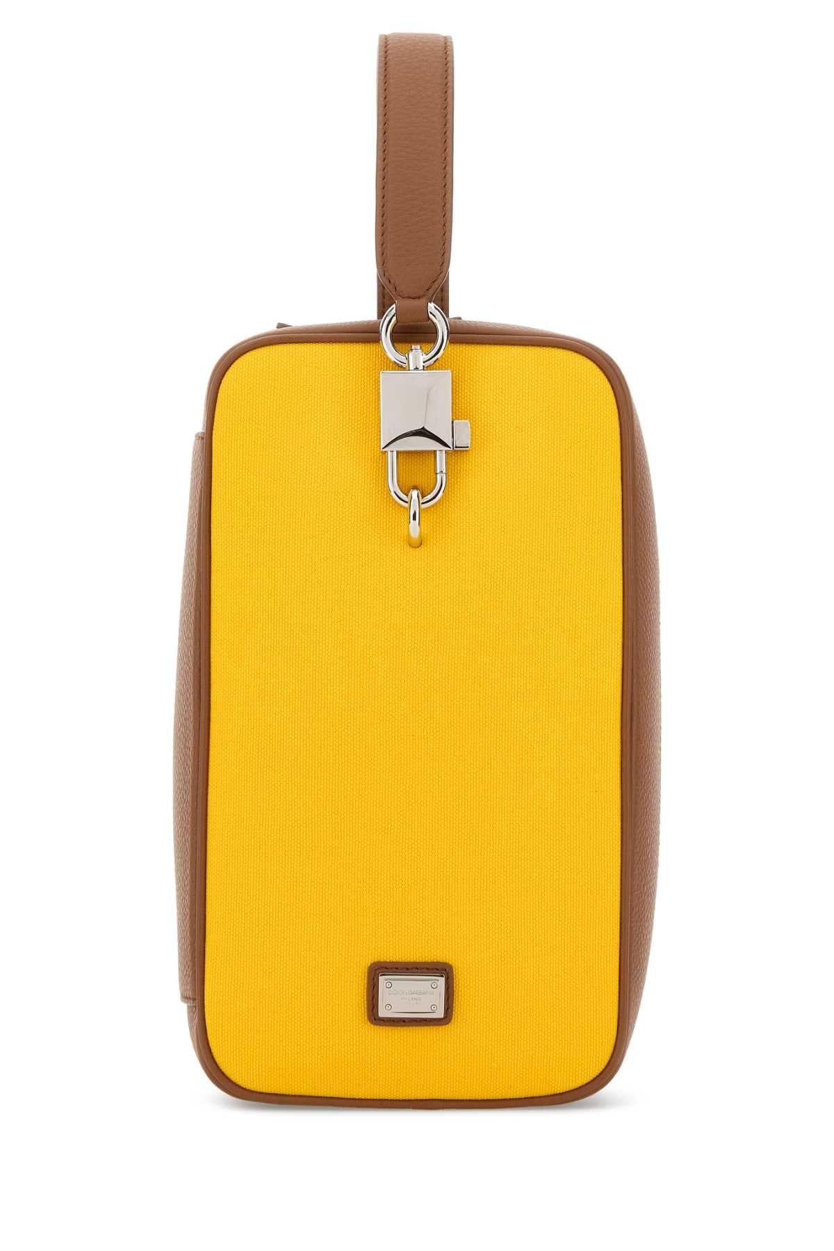 Dolce & Gabbana Two-Tone Leather And Canvas Top Handle Bag — Yellow