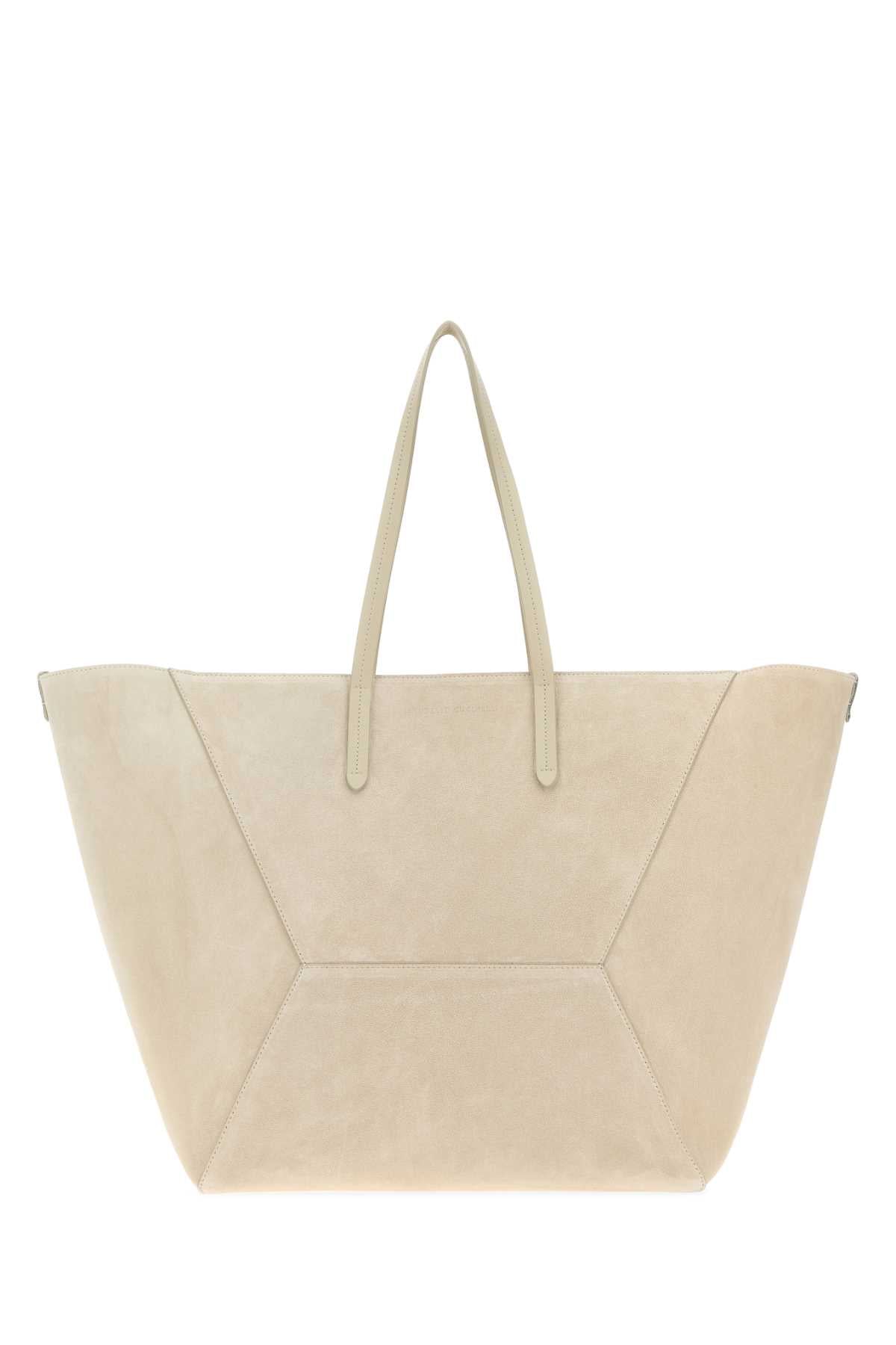Brunello Cucinelli Geometric Suede Tote Bag — Beige