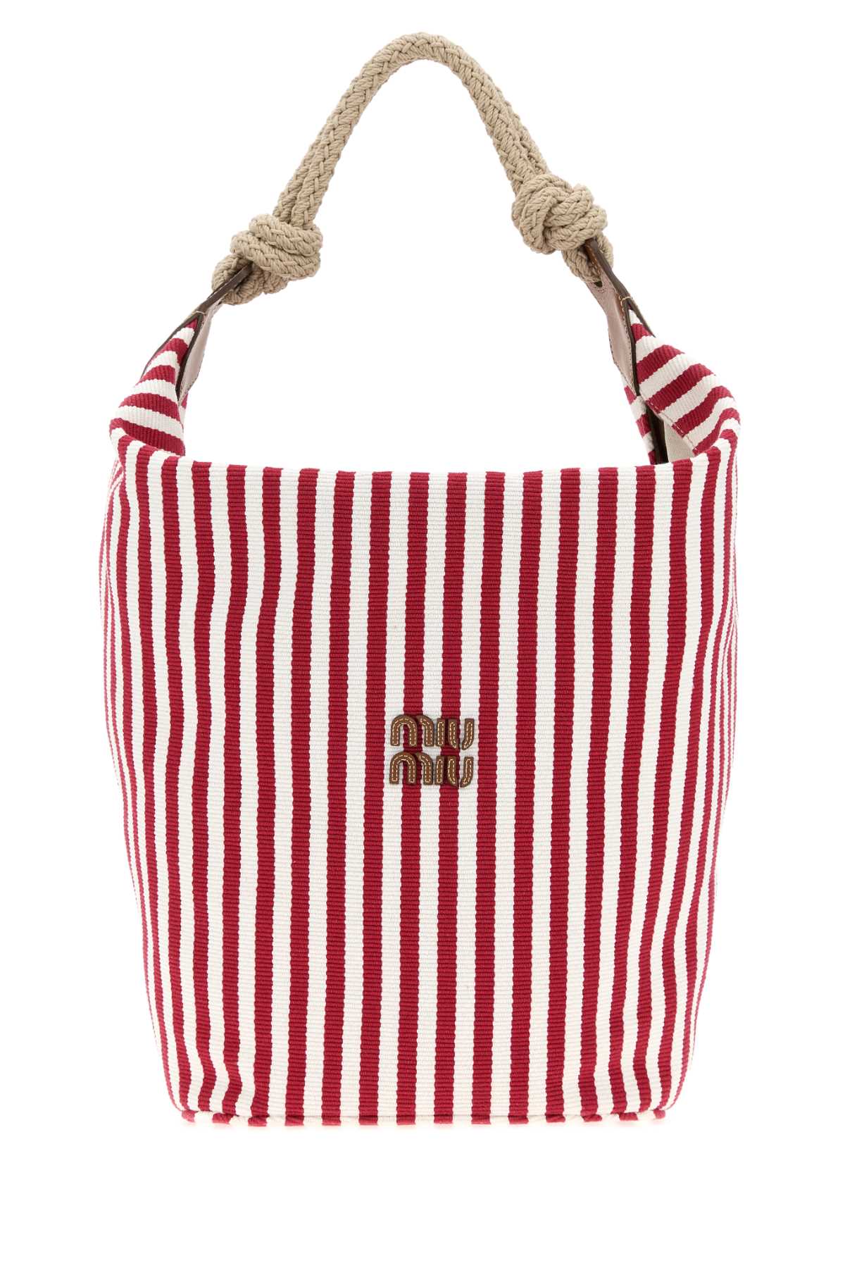 Miu Miu Striped Canvas Bucket Bag — Red