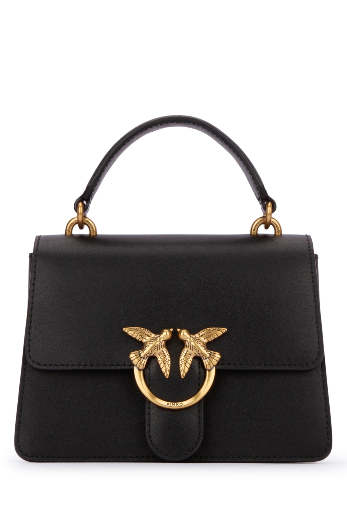 Pinko Handle Top Bag — Black Leather