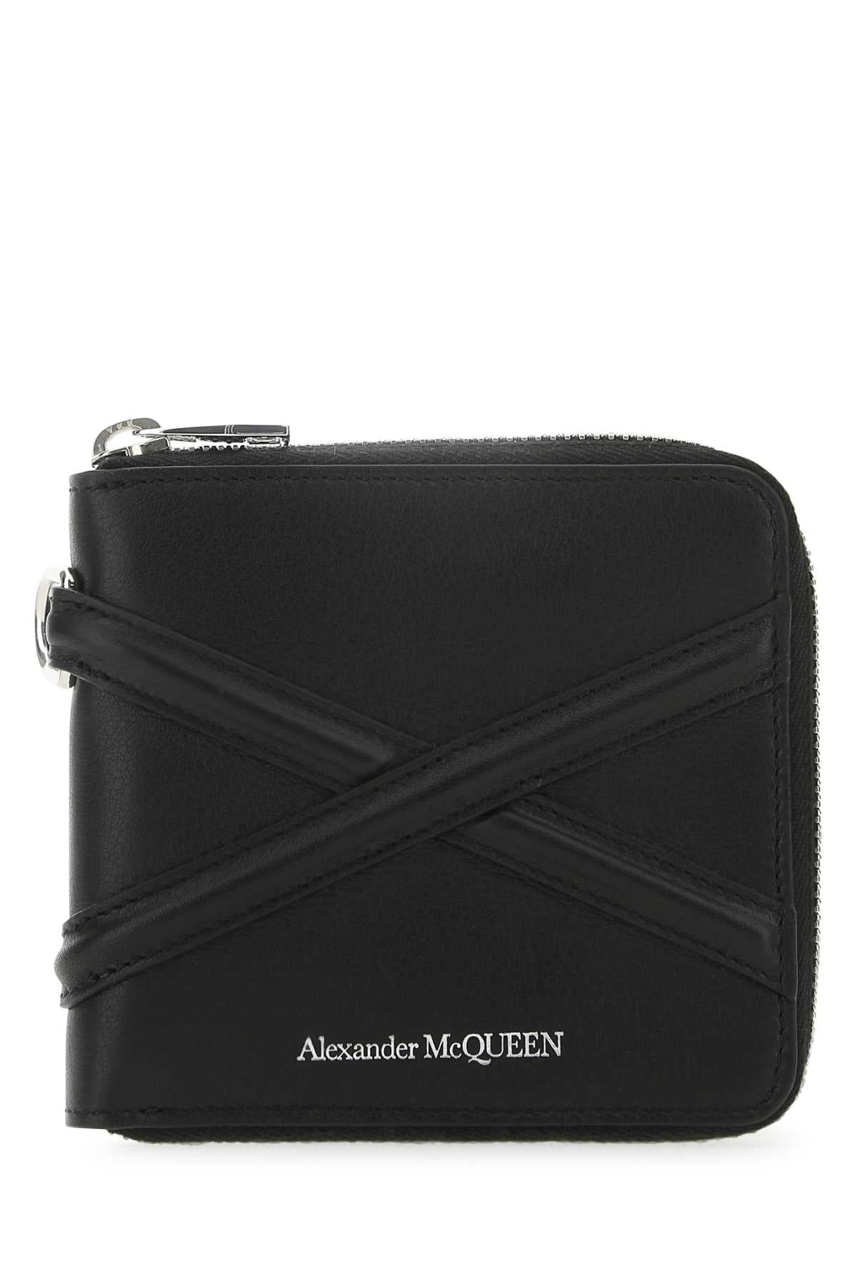 Alexander Mcqueen Cross-Strap Leather Wallet — Black Exterior