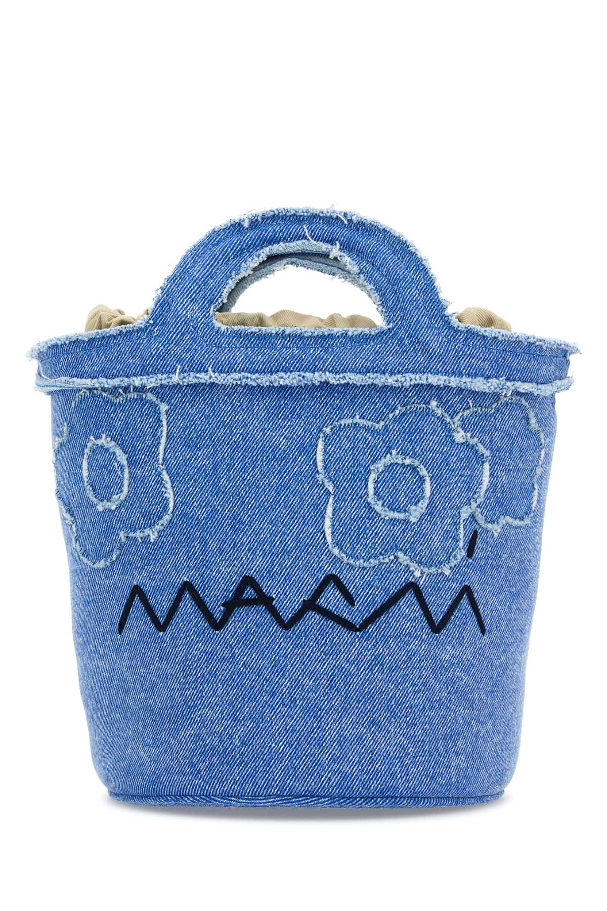Marni Denim Embroidered Bucket Bag — Blue