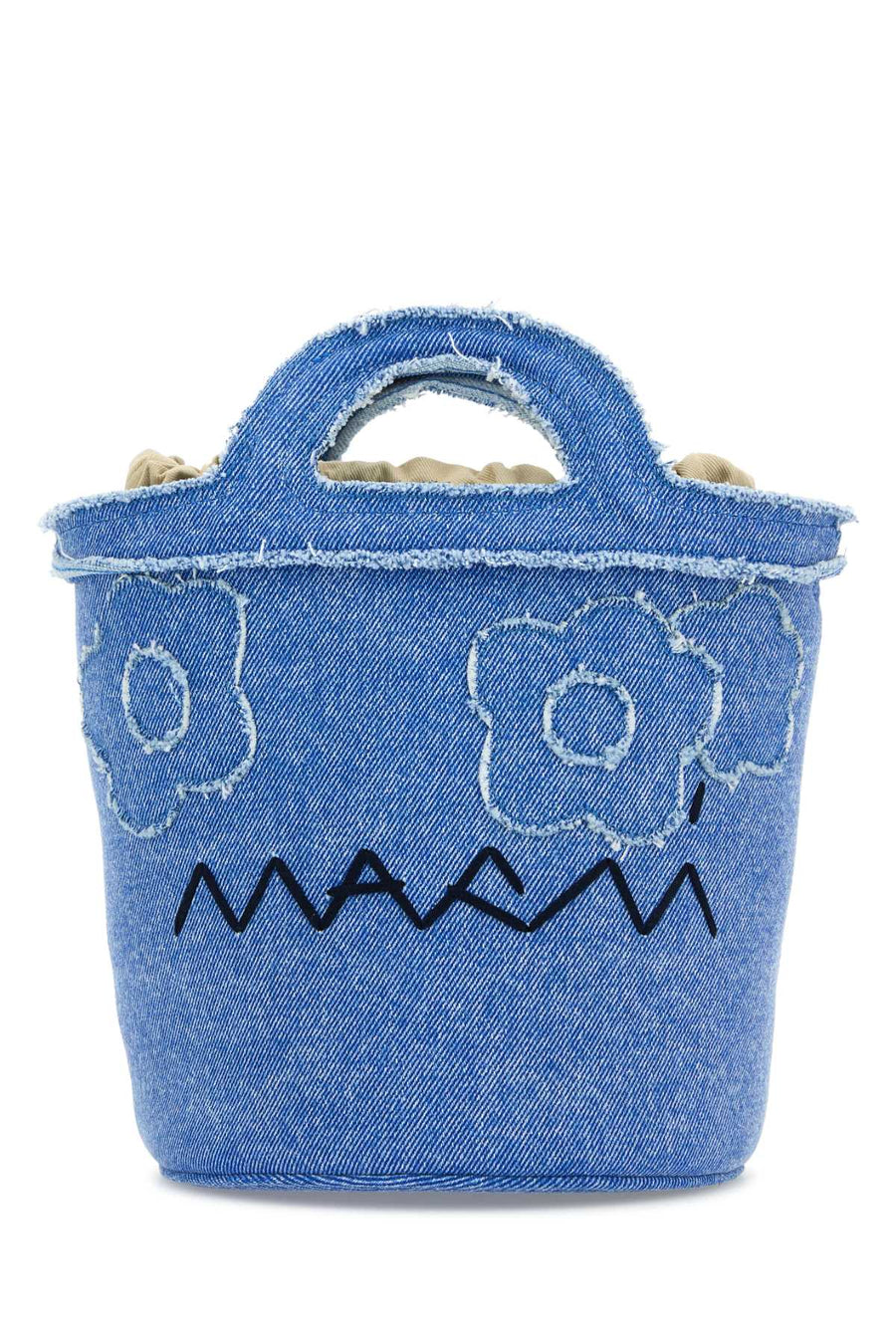 Marni Denim Embroidered Bucket Bag — Blue