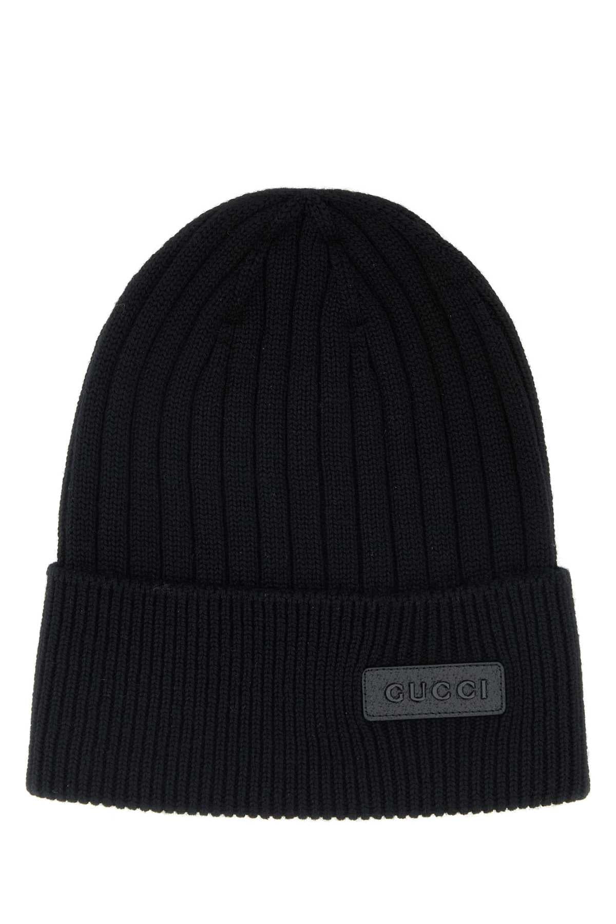 Gucci Hat Ribbed Wool Beanie — Black Fabric Beanies