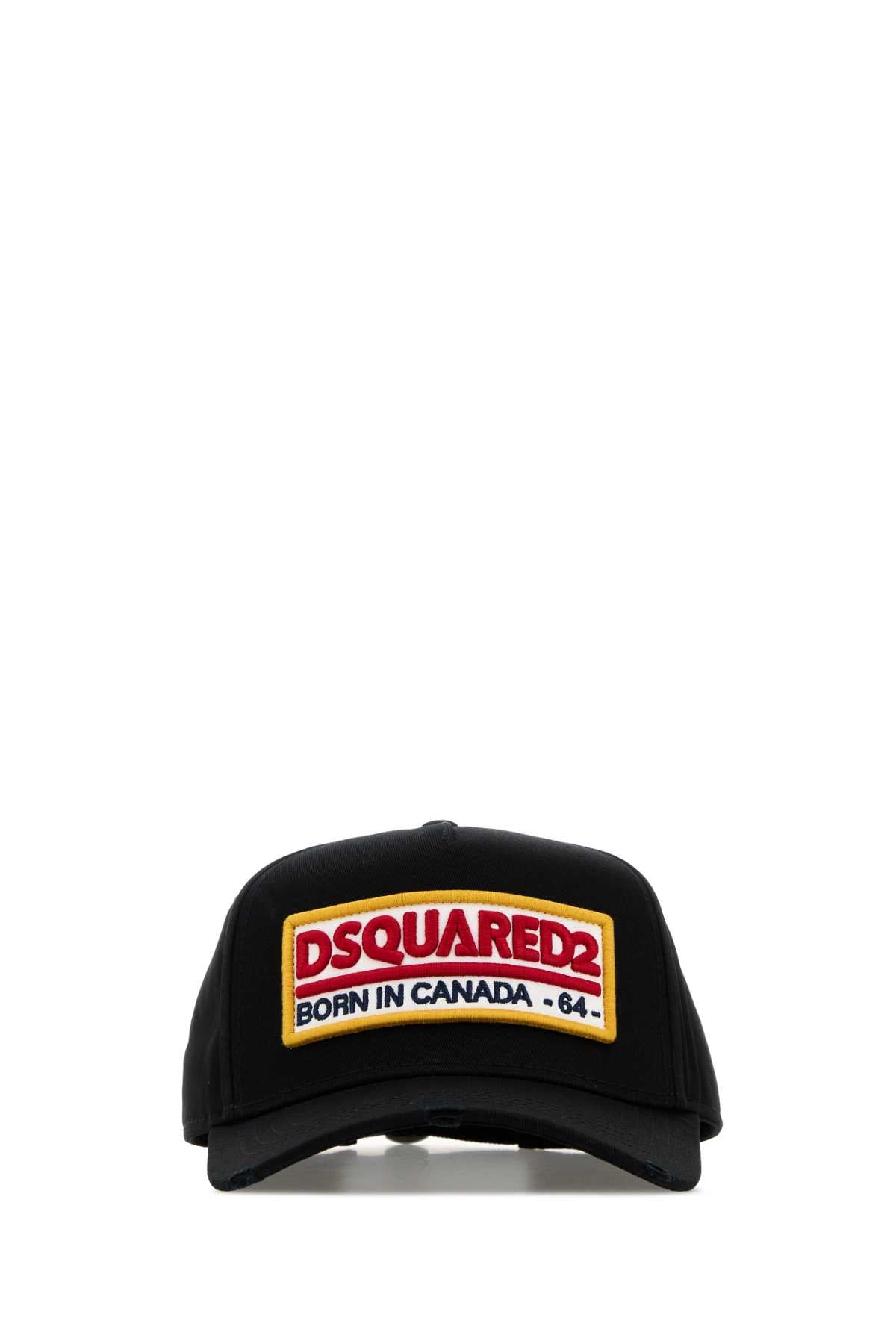 Dsquared2 Hat Logo-Embroidered Cotton Baseball Cap — Black Exterior: Caps