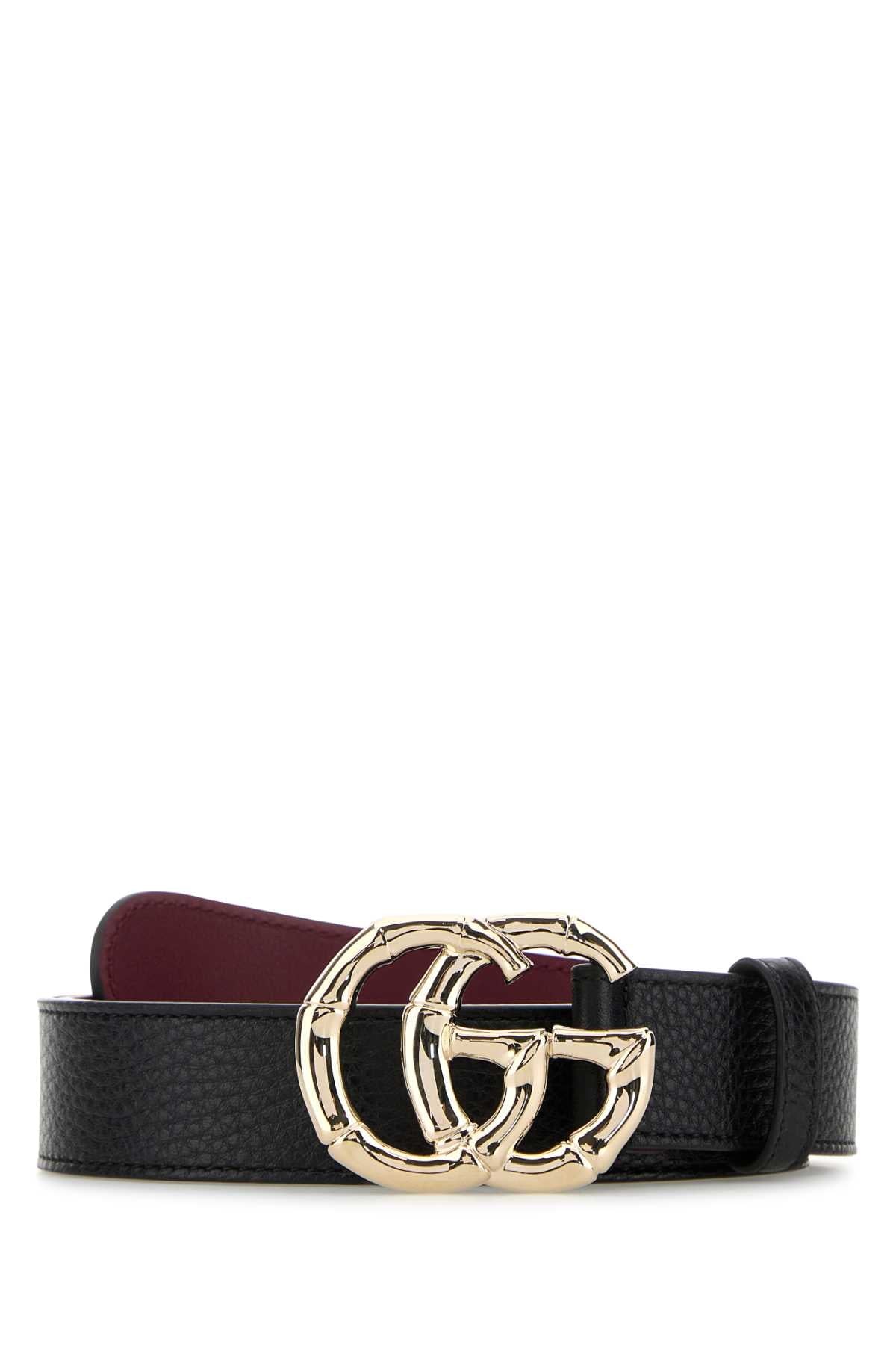 Gucci Bamboo Gg Buckle Calf Leather Belt — Black Skin