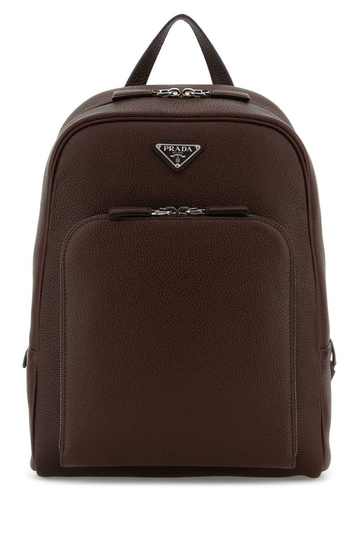 Prada Pebbled Vitello Leather Backpack — Brown