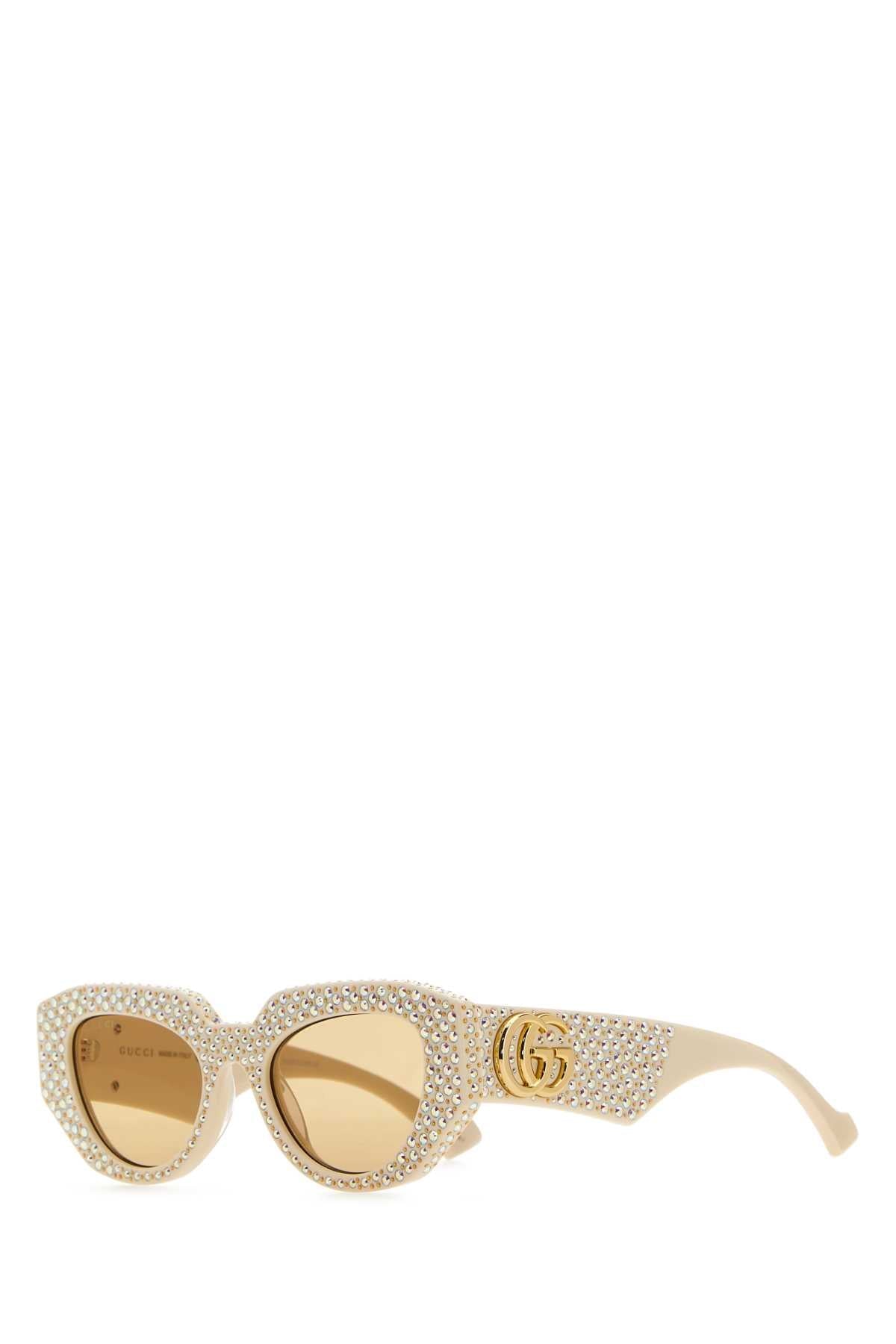 Gucci Crystal-Embellished Acetate Sunglasses — Beige Exterior