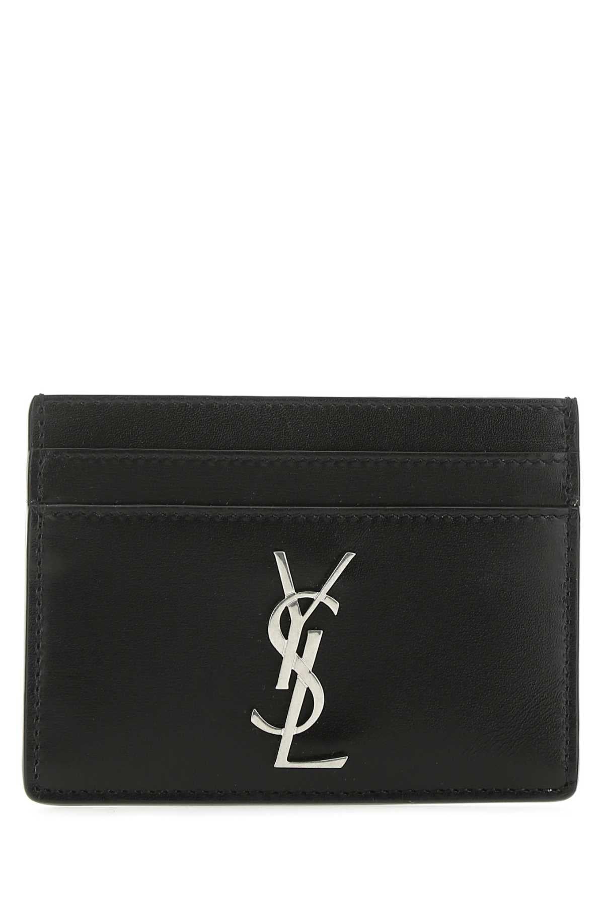 Saint Laurent Logo-Embossed Calfskin Card Case — Black Wallet