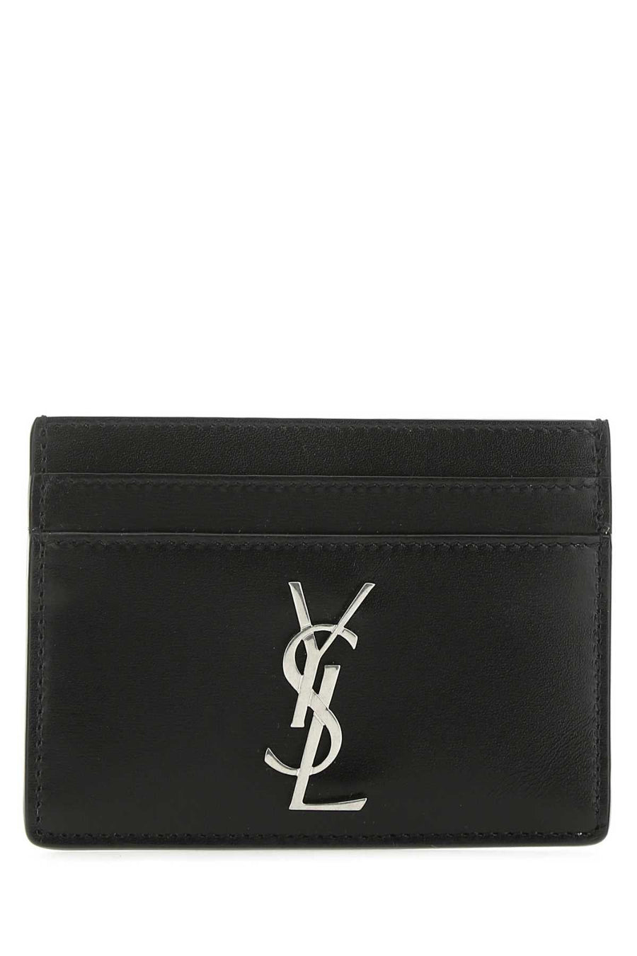 Saint Laurent Logo-Embossed Calfskin Card Case — Black Wallet