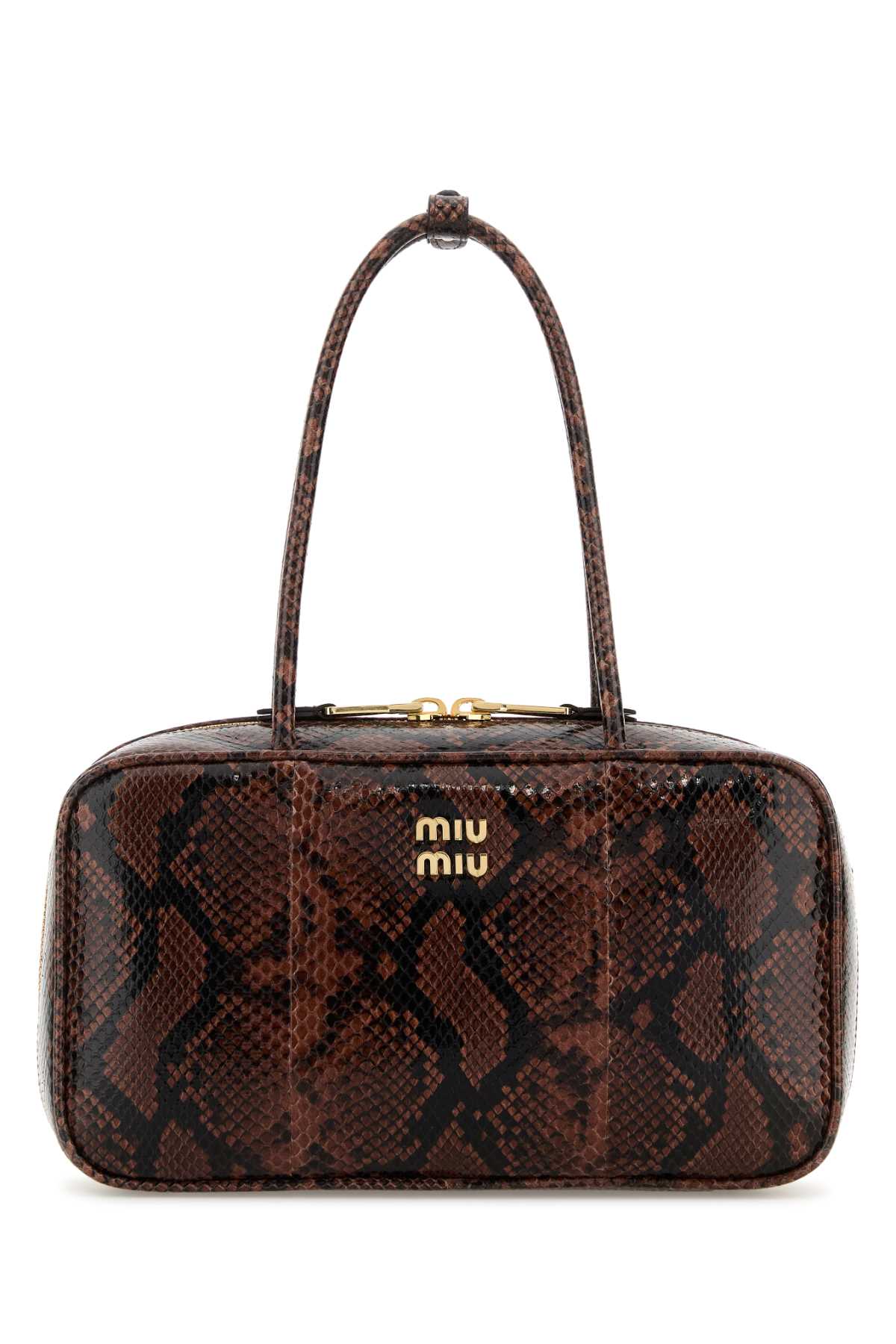 Miu Miu Python-Print Leather Shoulder Bag — Brown Homalopsisbuccata