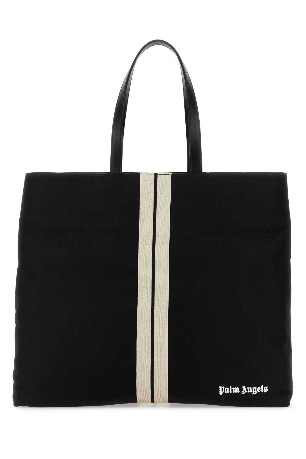 Palm Angels Canvas With Striped Ribbon Tote Bag — Black