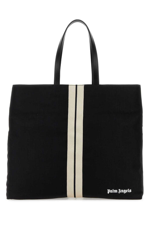 Palm Angels Canvas With Striped Ribbon Tote Bag — Black