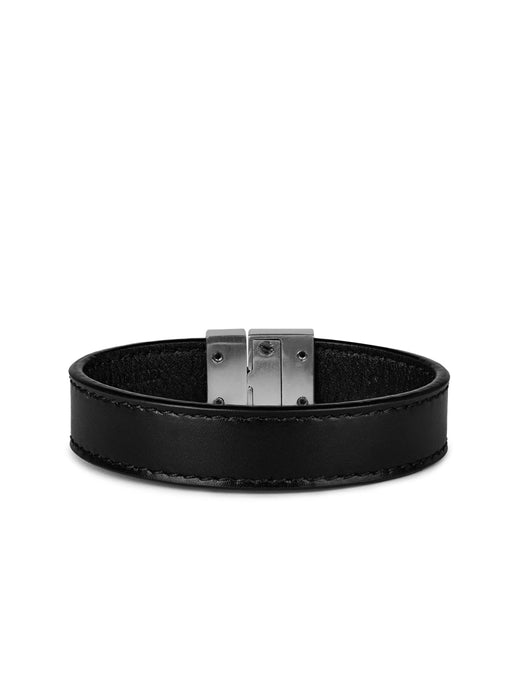 Saint Laurent Engraved Logo Leather Bracelet — Black Bracelets