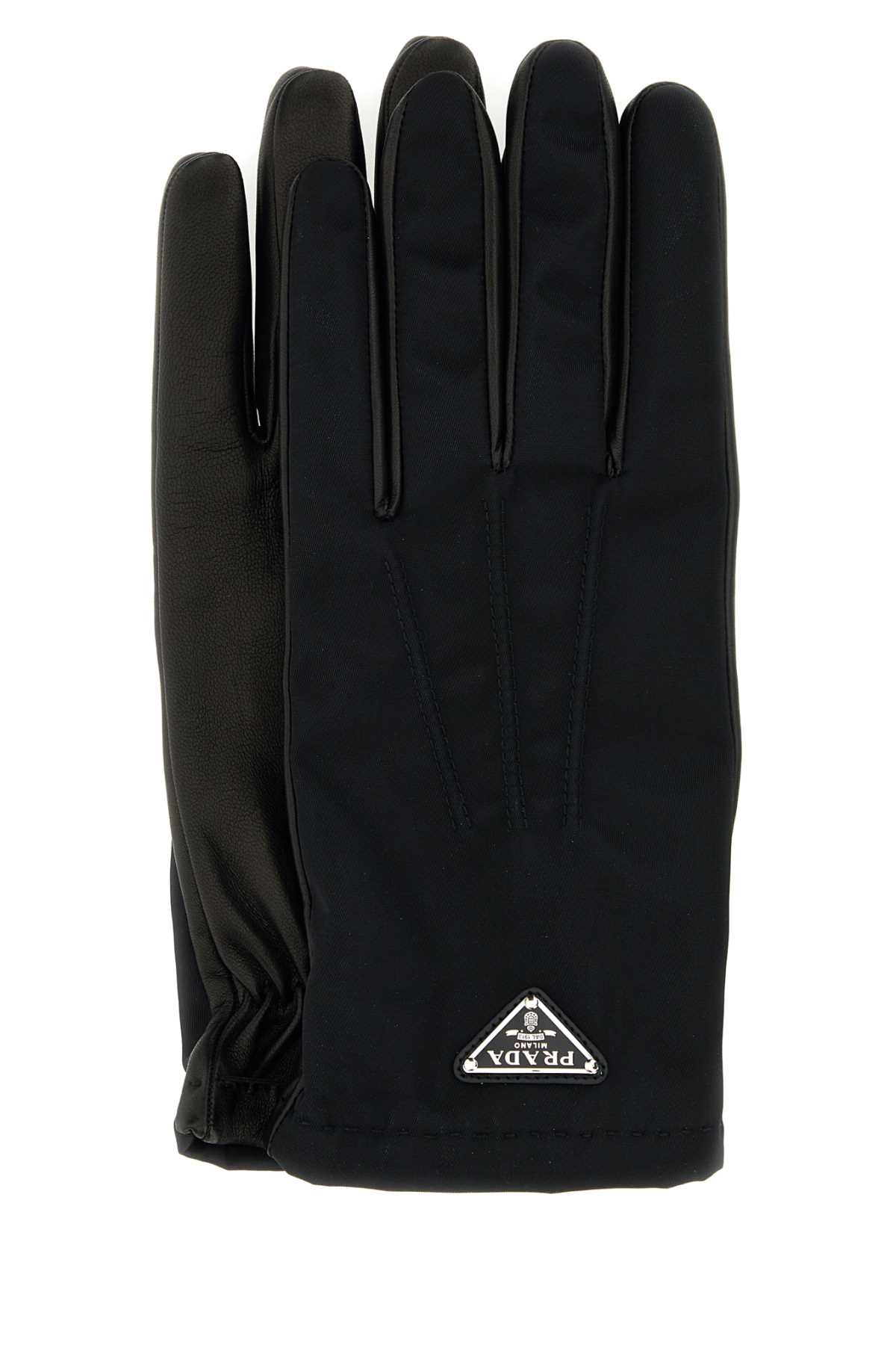 Prada Nylon And Nappa Leather Gloves — Black Exterior