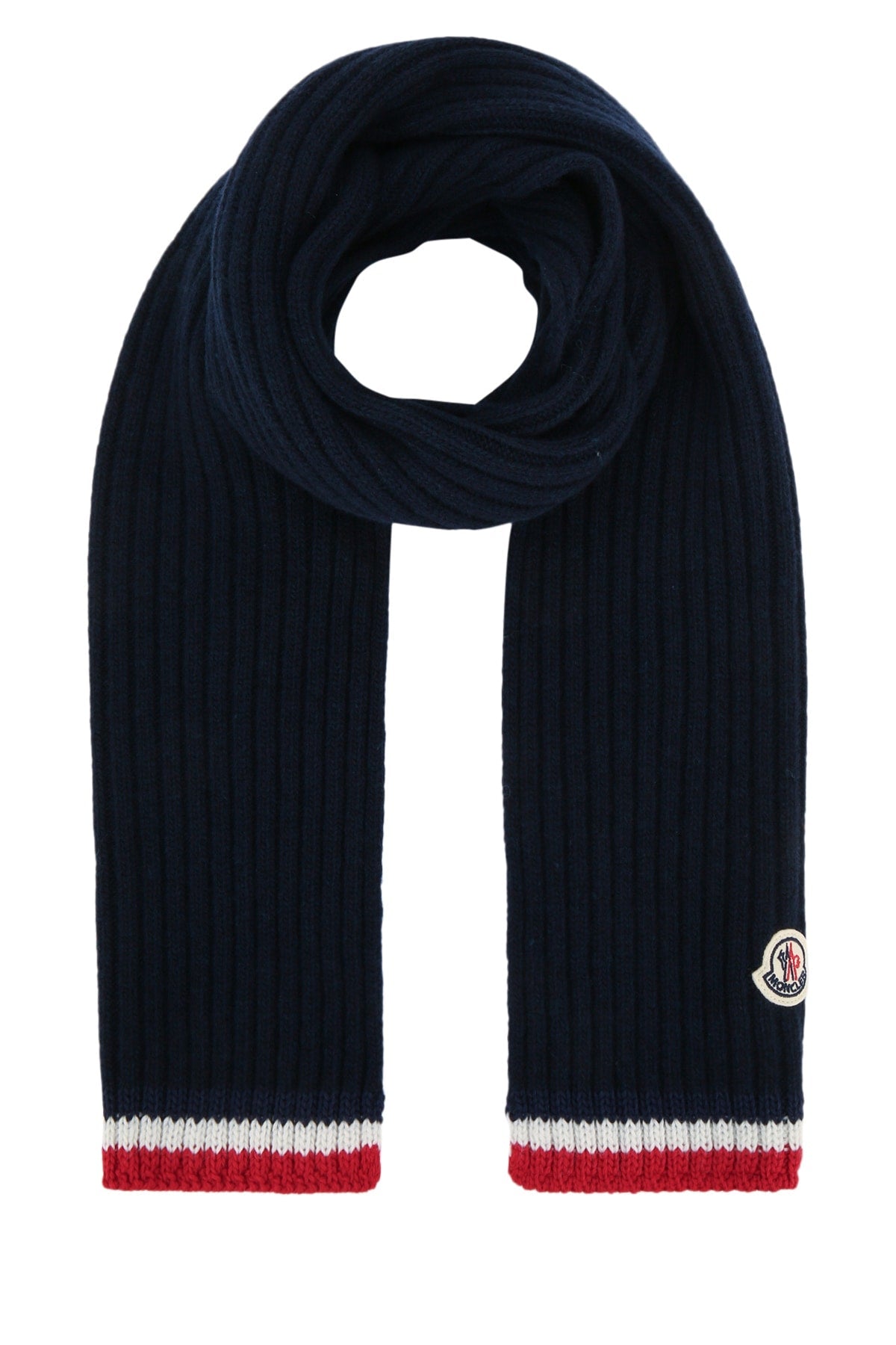 Moncler Jr Ribbed Wool-Blend Scarf — Navy Mixed Fibres Scarfs