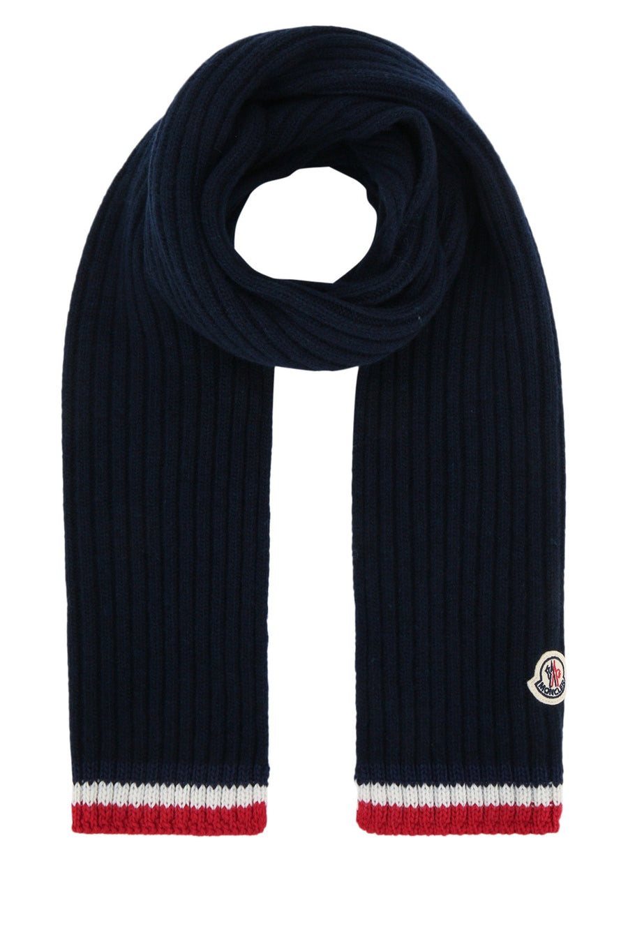 Moncler Jr Ribbed Wool-Blend Scarf — Navy Mixed Fibres Scarfs