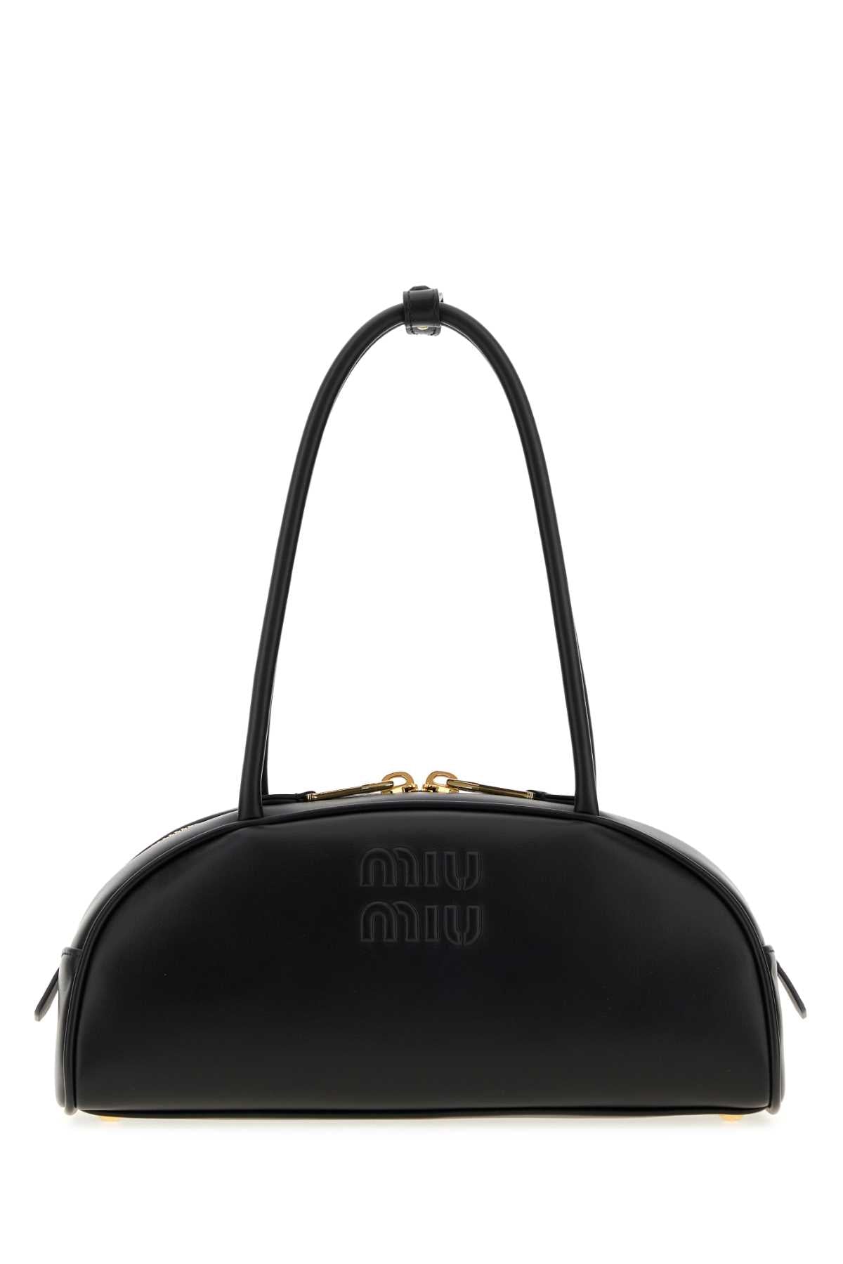 Miu Miu Embossed Logo Leather Shoulder Bag — Black