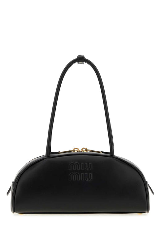 Miu Miu Embossed Logo Leather Shoulder Bag — Black