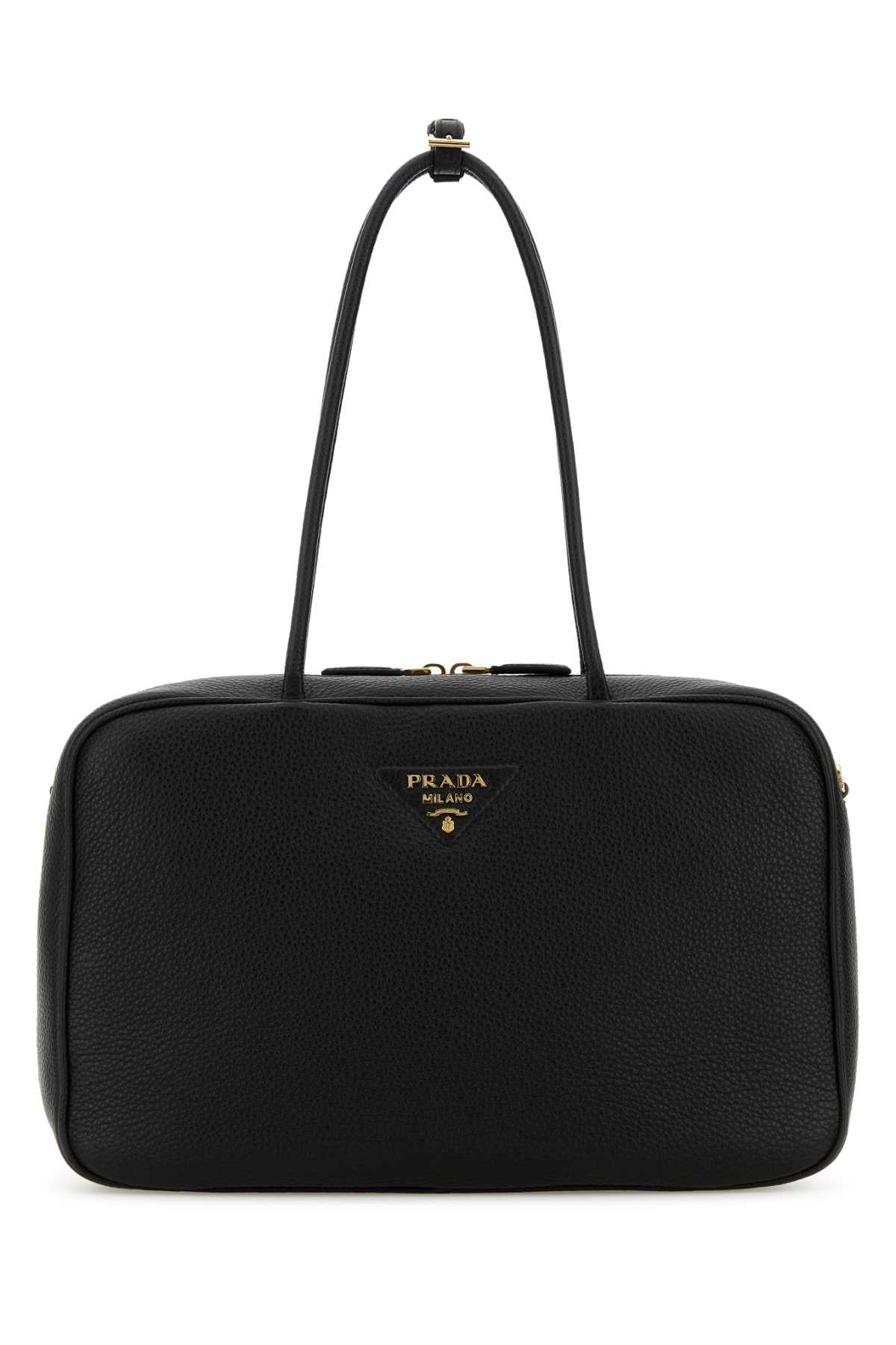 Prada Textured Deer Leather Shoulder Bag — Black