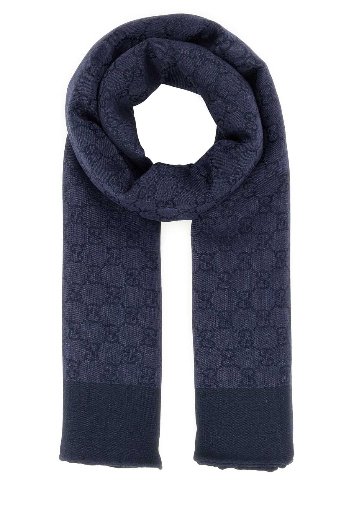 Gucci Logo Scarf — Navy Exterior: Wool Silk Scarfs