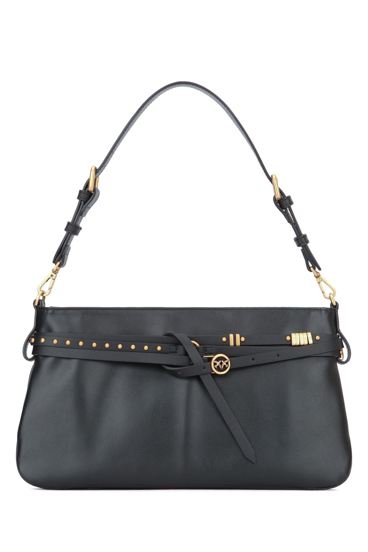 Pinko Classic Shoulder Bag — Black Grain Leather