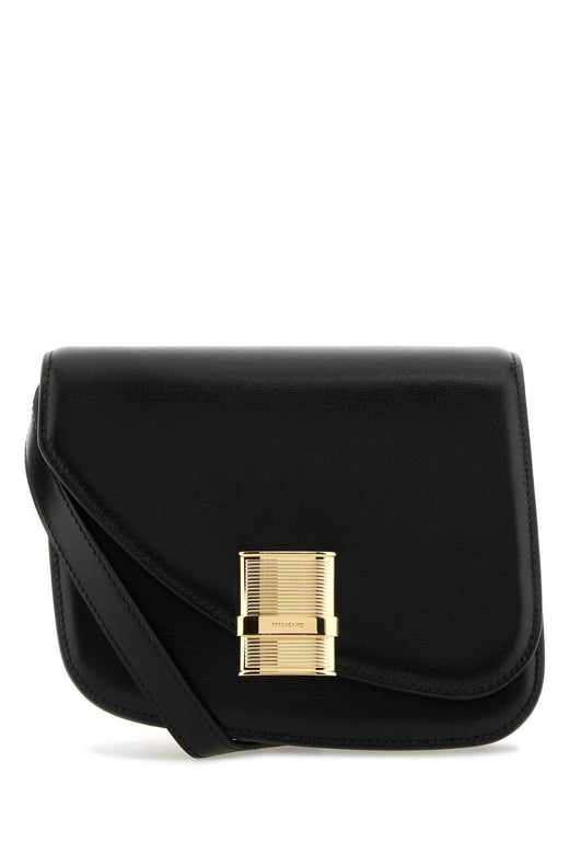Ferragamo Leather With Grosgrain Clasp Crossbody Bag — Black