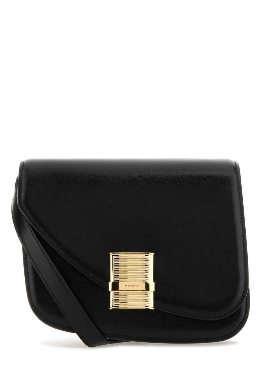 Ferragamo Leather With Grosgrain Clasp Crossbody Bag — Black