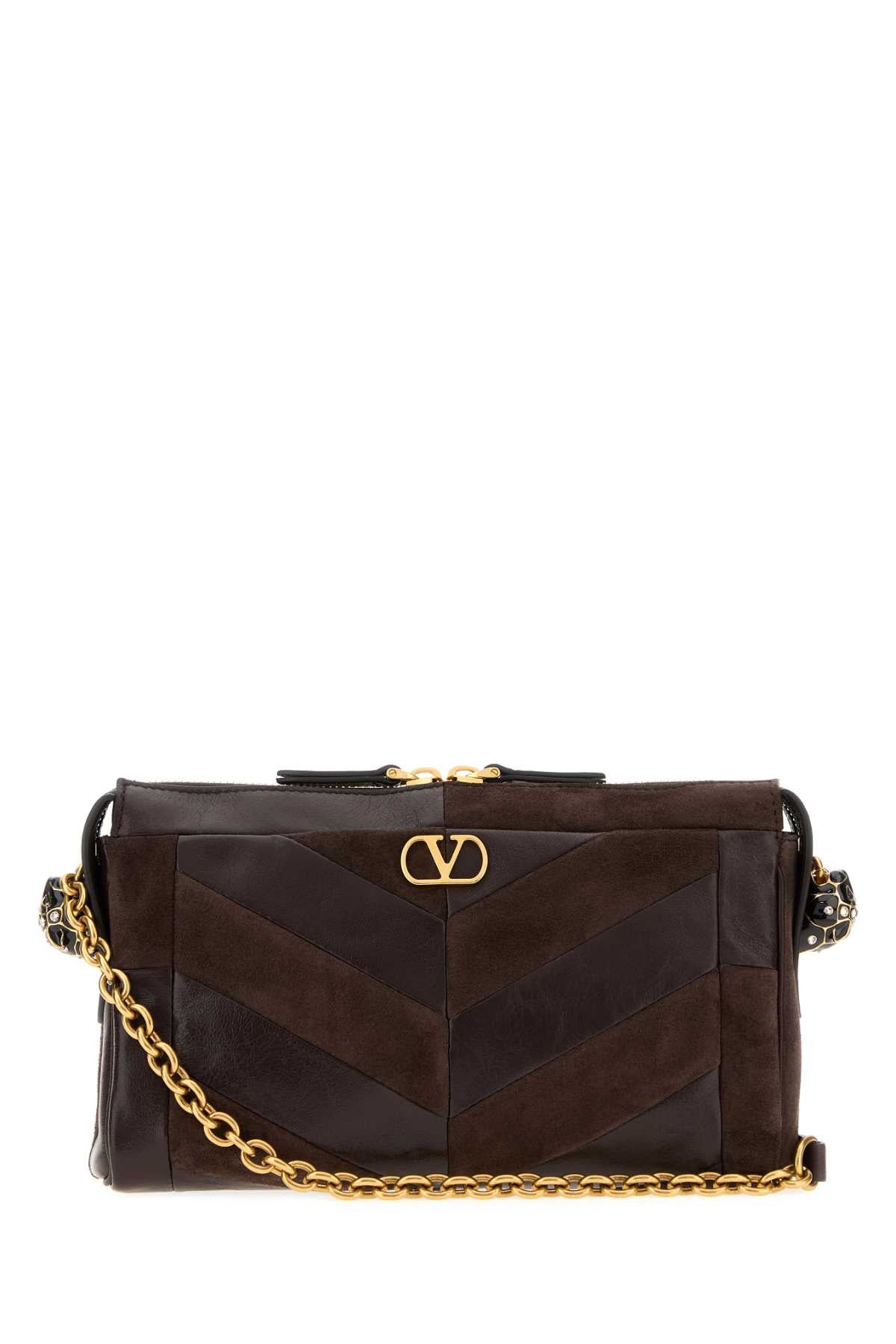 Valentino Garavani Quilted Suede & Leather Shoulder Bag — Brown