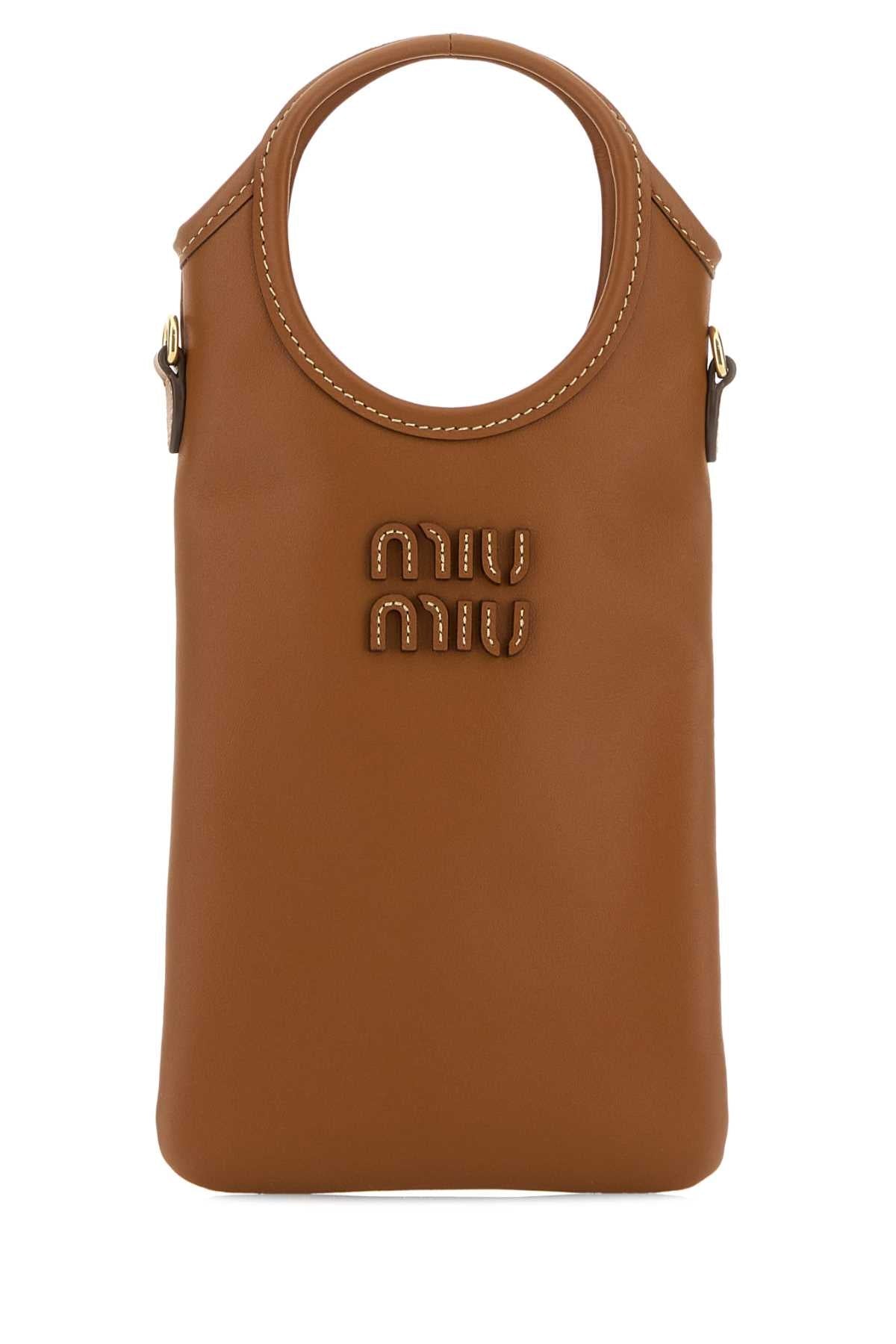 Miu Miu Leather Phone Case Wallet — Brown