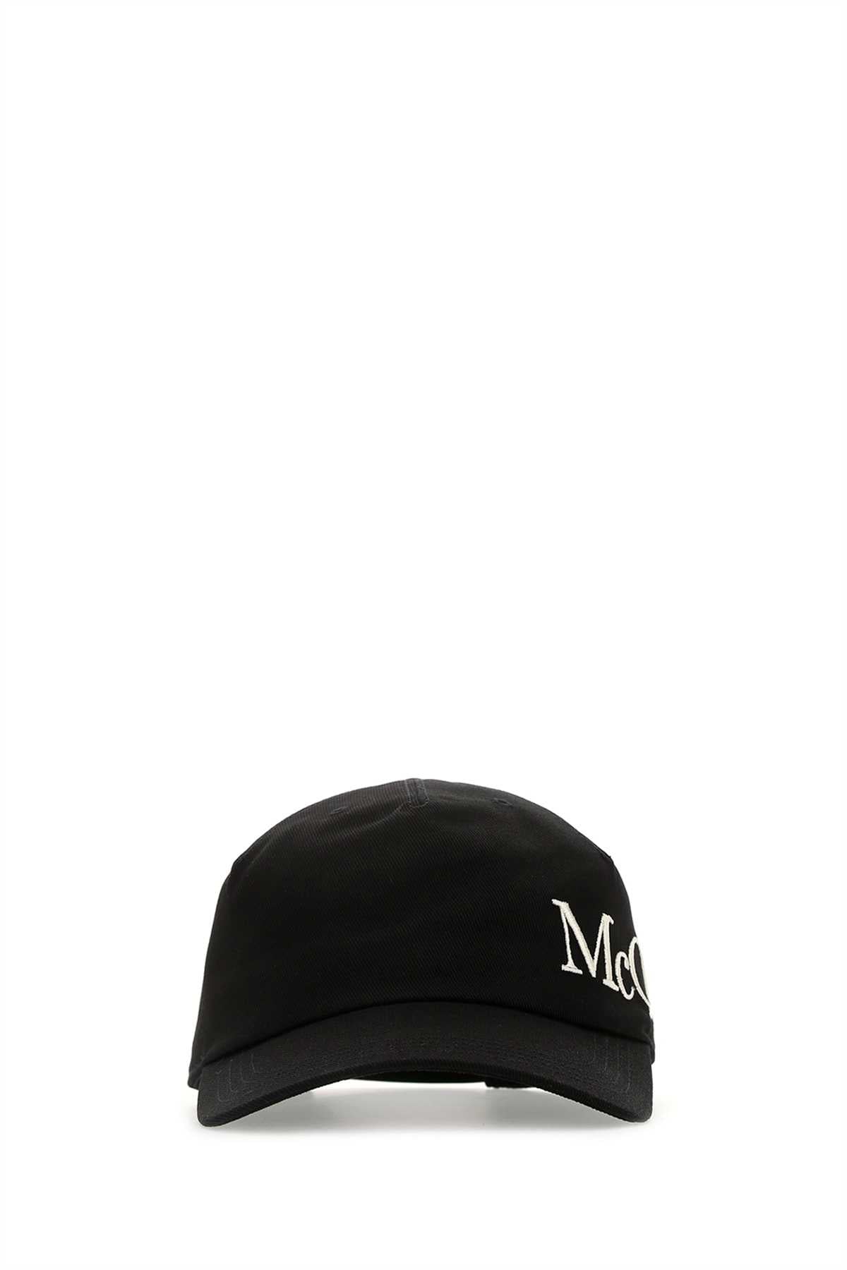 Alexander Mcqueen Hat Cotton Gabardine Baseball Cap — Black Exterior: Caps