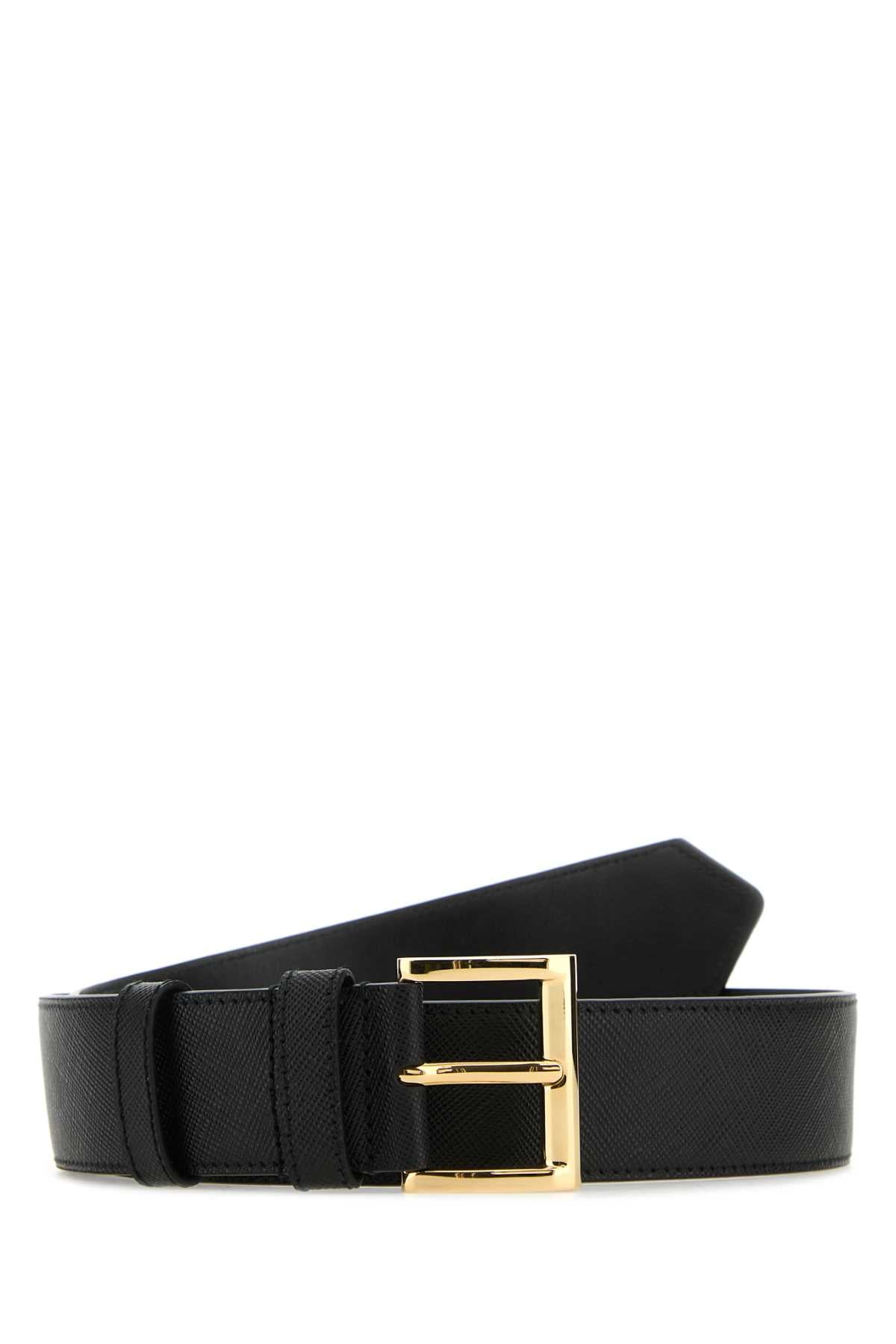 Prada Vitello Leather Belt — Black