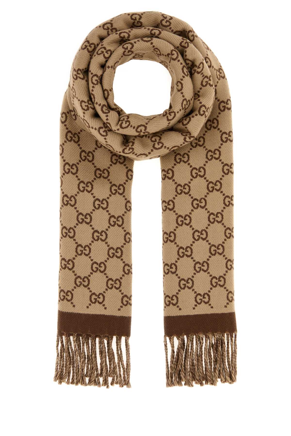 Gucci Moon Scarf — Beige Wool Fabric Scarfs