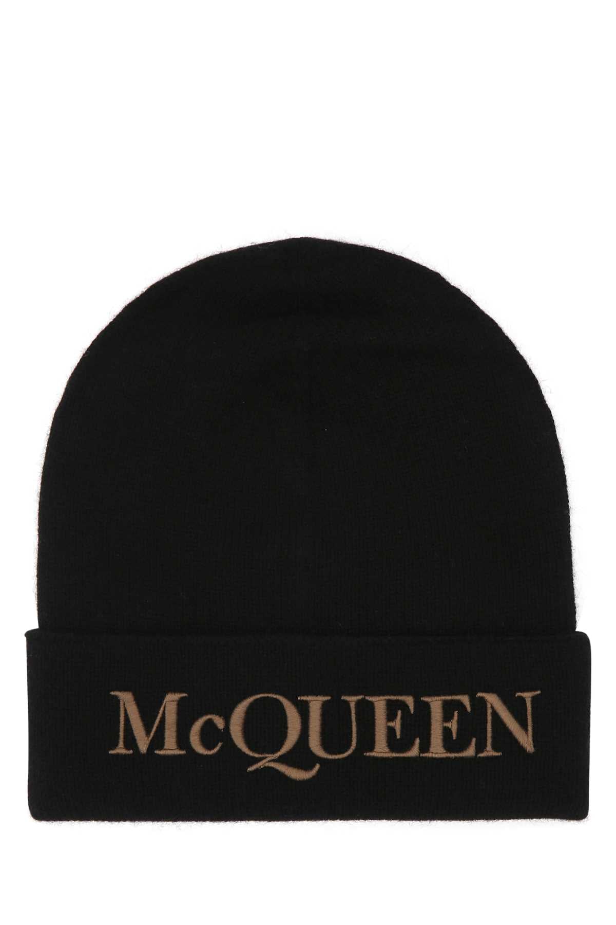 Alexander Mcqueen Cuffia Cashmere Beanie — Black Exterior: Beanies