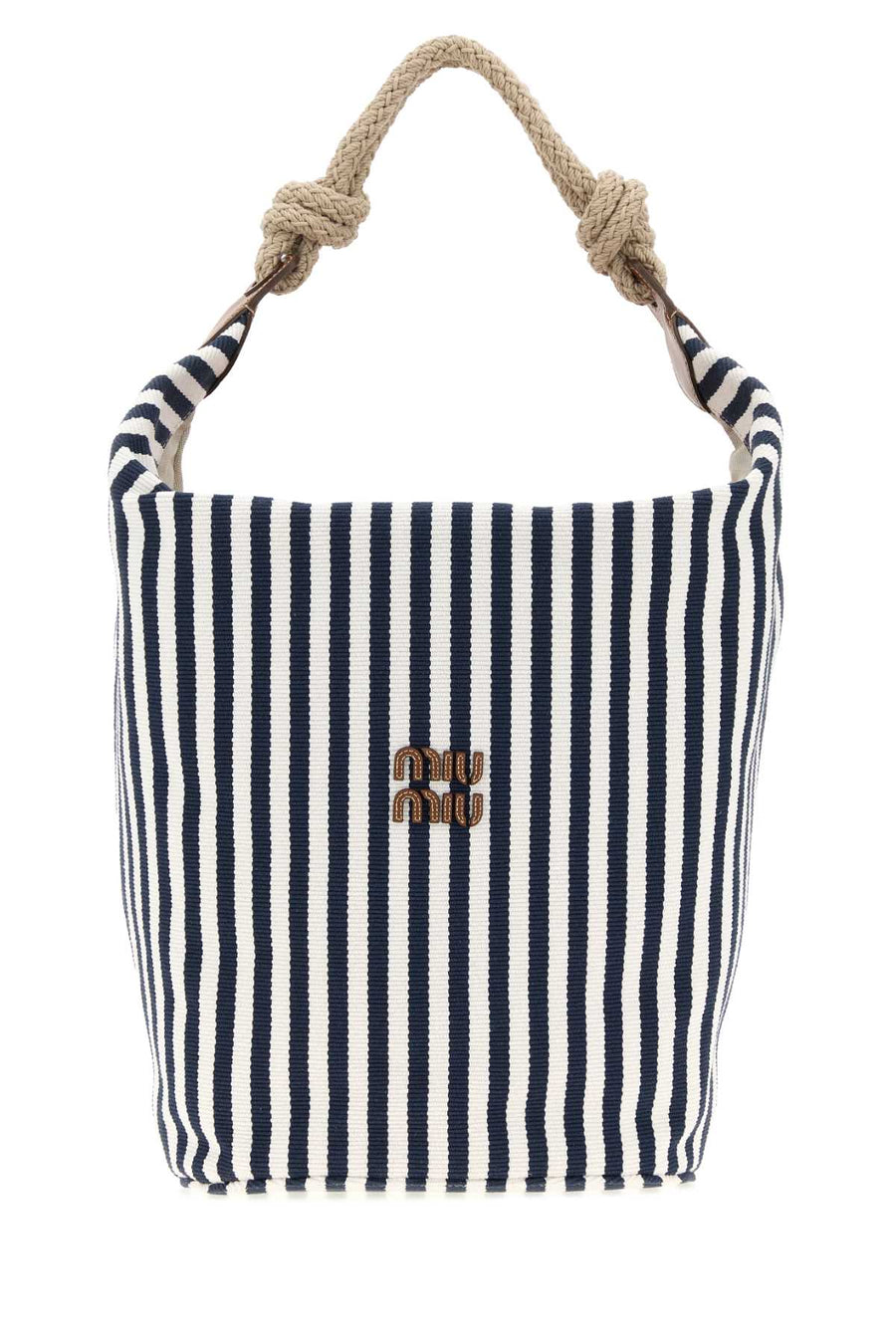 Miu Miu Striped Canvas Bucket Bag — Navy