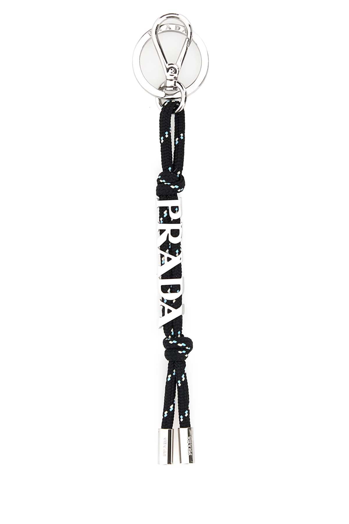 Prada Logo-Jacquard Fabric Key Case — Black Keychains