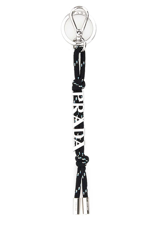 Prada Logo-Jacquard Fabric Key Case — Black Keychains