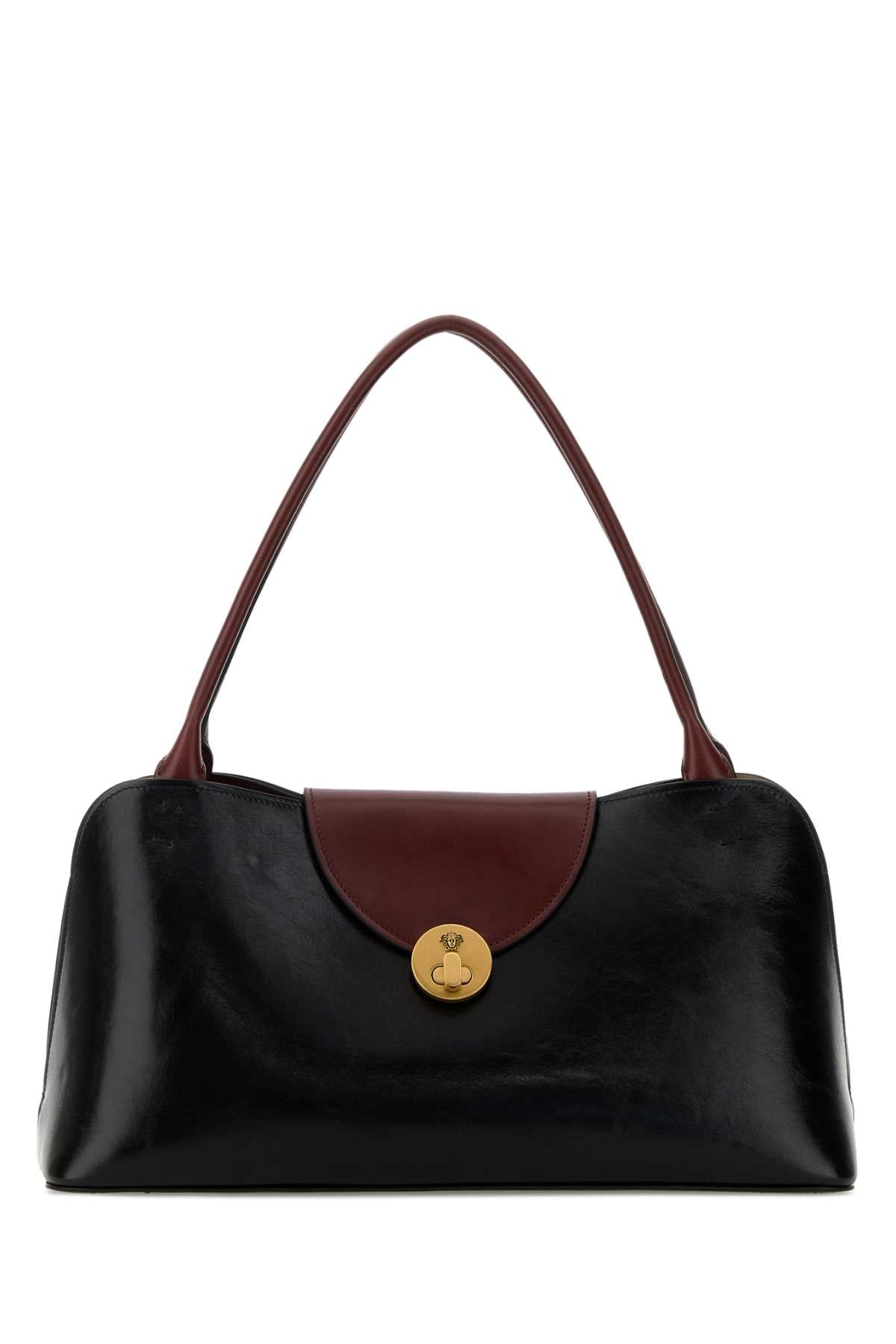 Versace Calf Leather Colorblock Shoulder Bag — Black