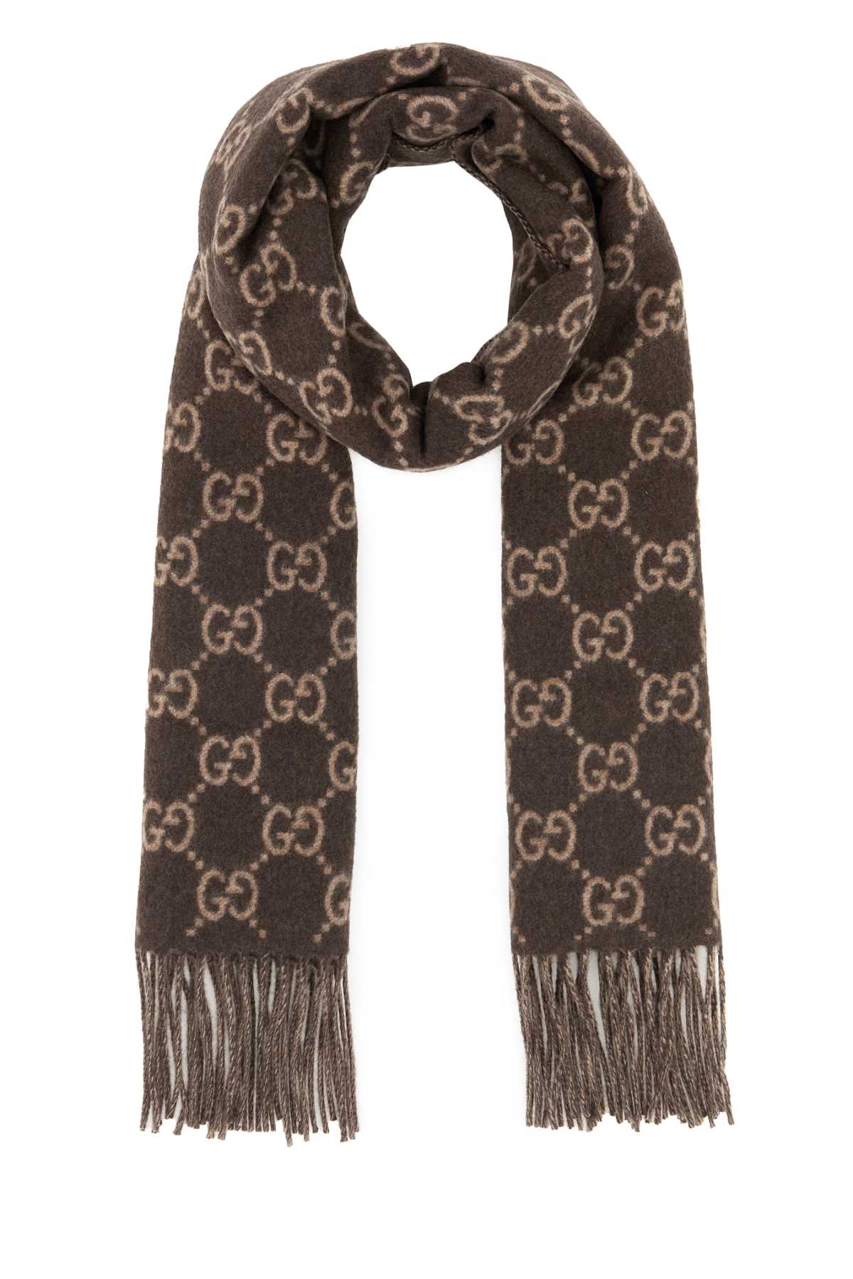 Gucci Canvy Scarf — Brown Cashmere Fabric Scarfs