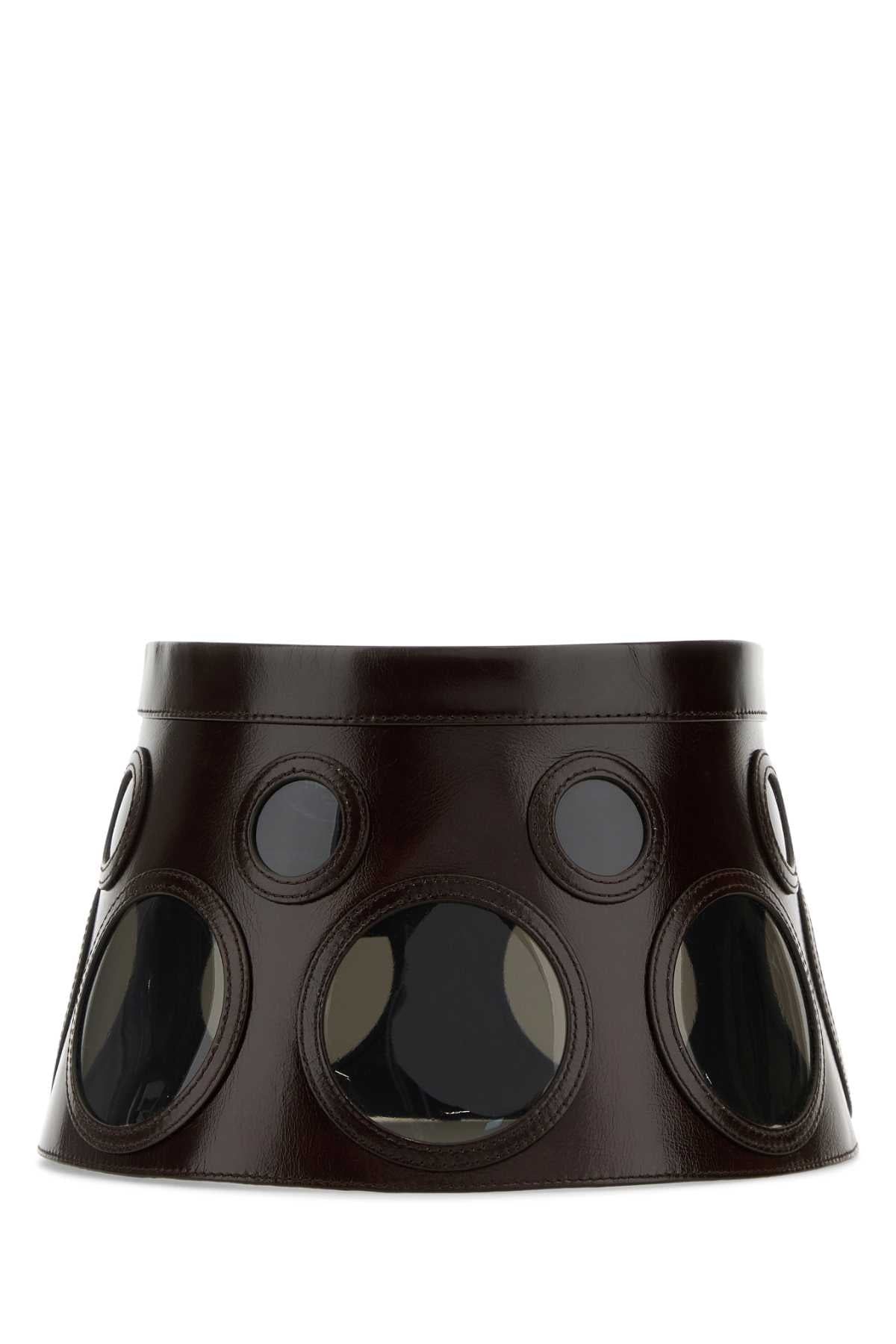 Prada Visiere Perforated Leather Visor — Brown Exterior: Calf Visors