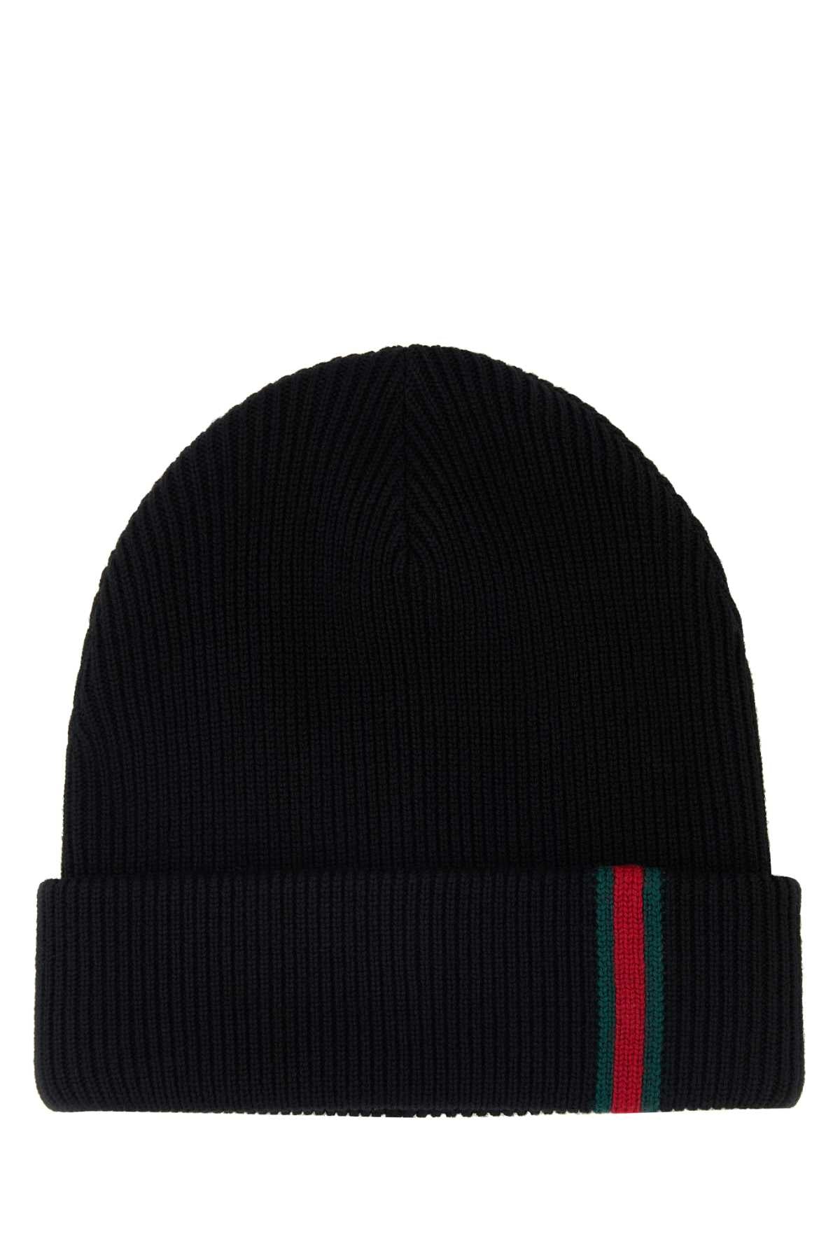 Gucci Knitted Wool Ribbed Beanie — Black Fabric Beanies
