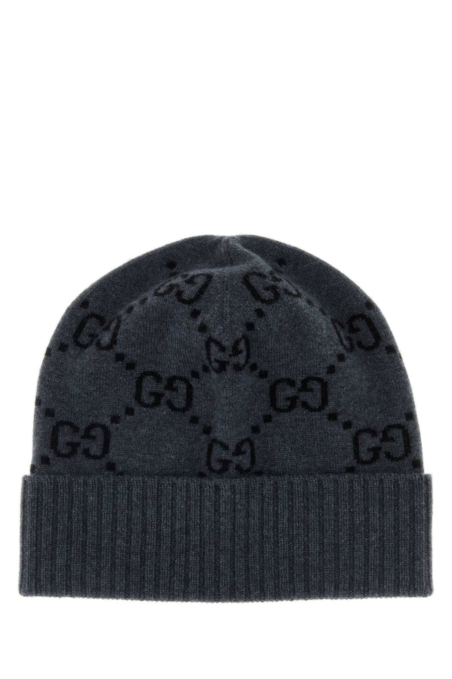 Gucci Hat Gg Embroidered Cashmere Beanie — Gray Exterior: Beanies