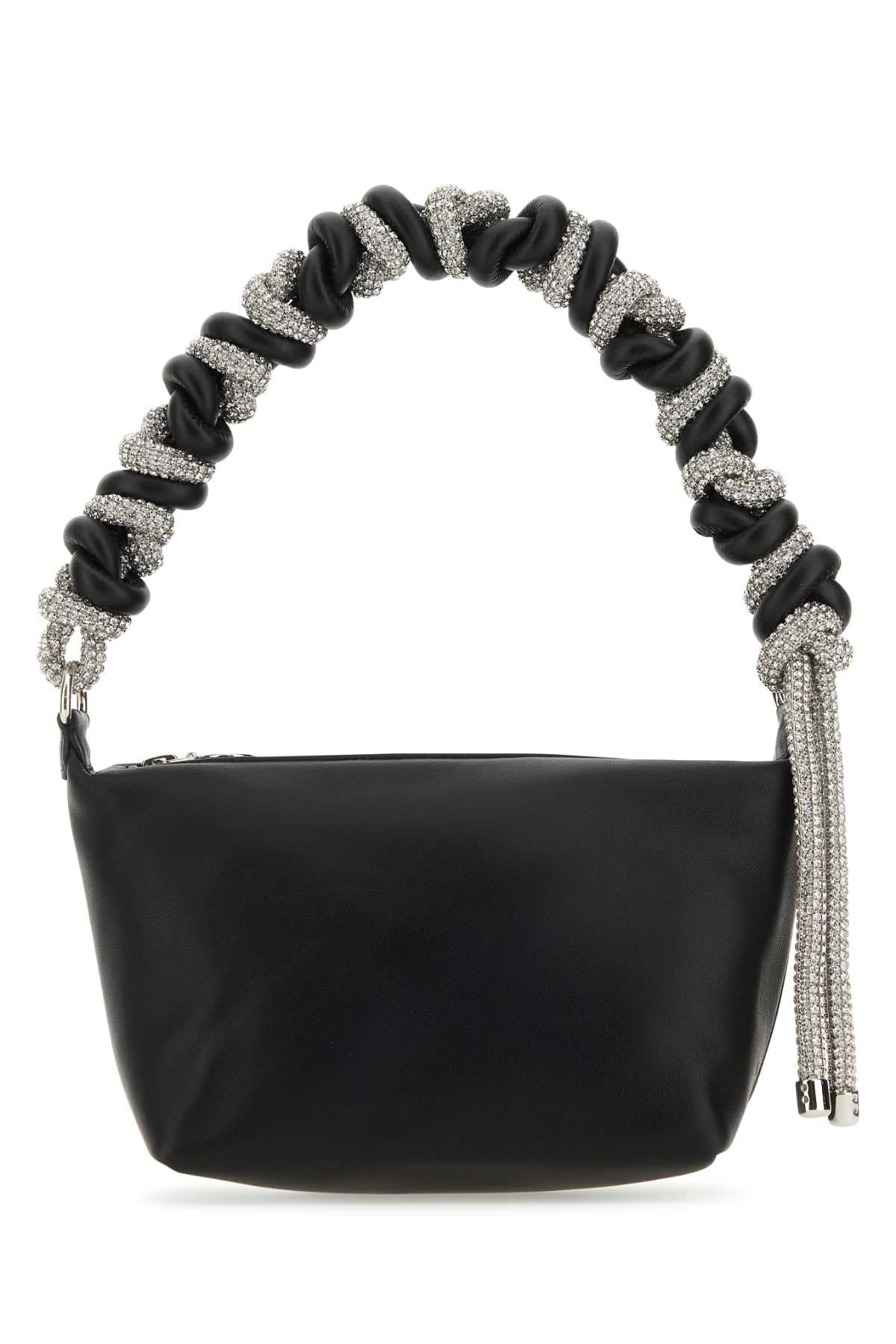 Kara Embellished Handle Nappa Leather Shoulder Bag — Black