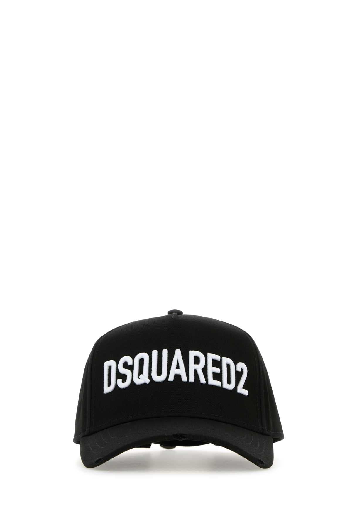 Dsquared2 Hat Logo-Embroidered Cotton Baseball Cap — Black Exterior: Caps