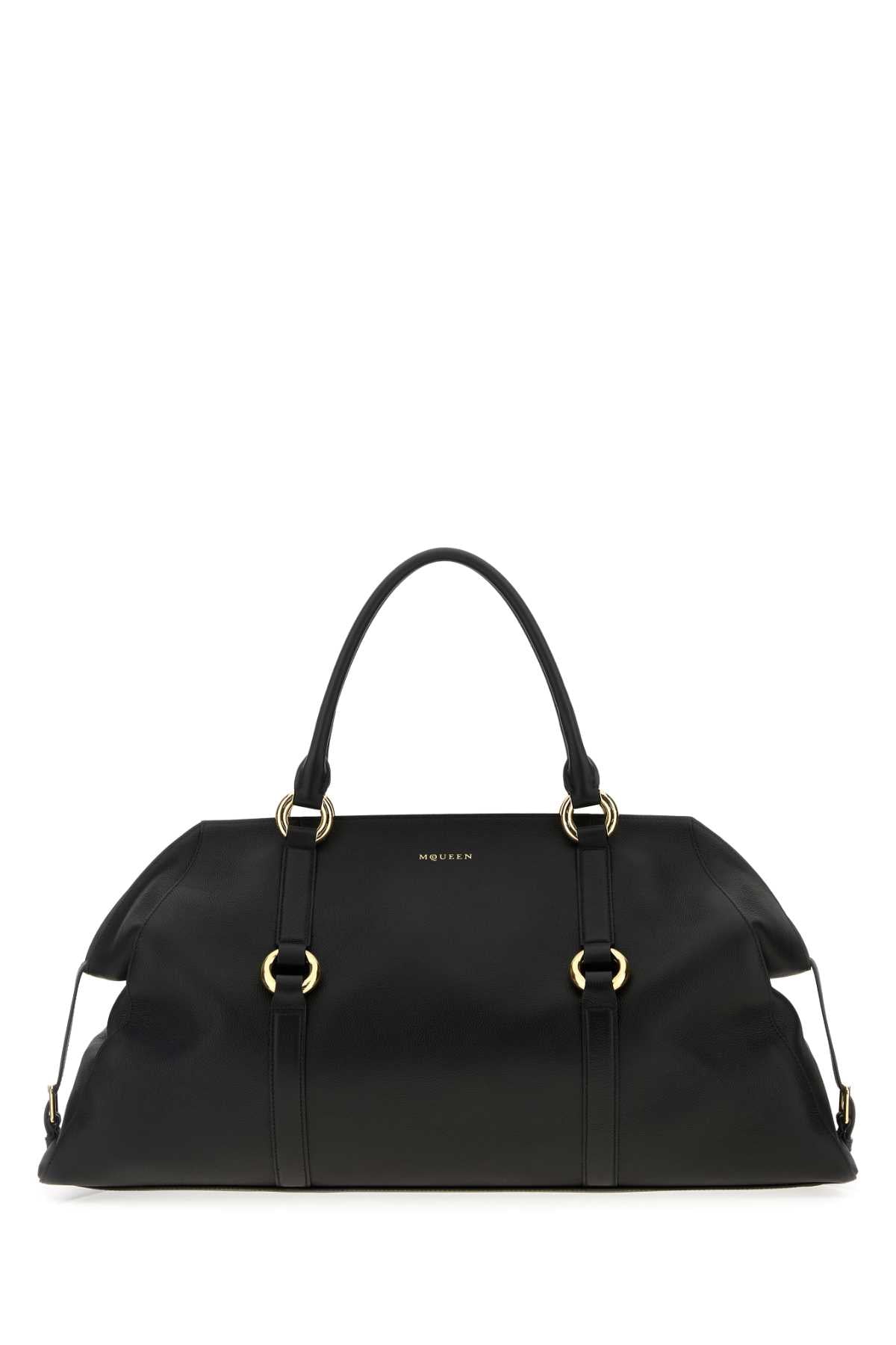 Alexander Mcqueen Farringdon Maxi Top Handle Bag — Black Calf Skinbrass